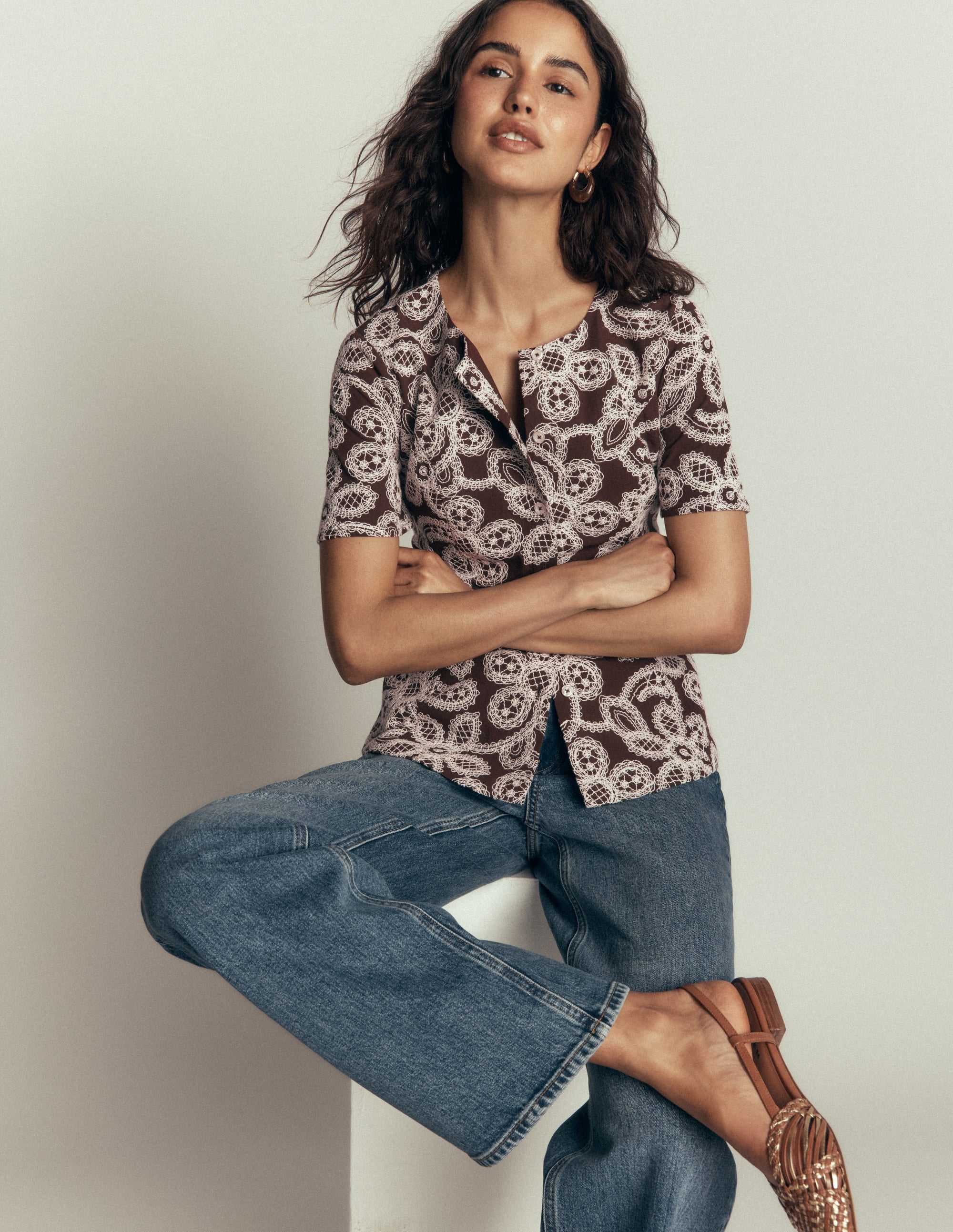 Embroidered Peplum Top-Bitter Chocolate - Image 4