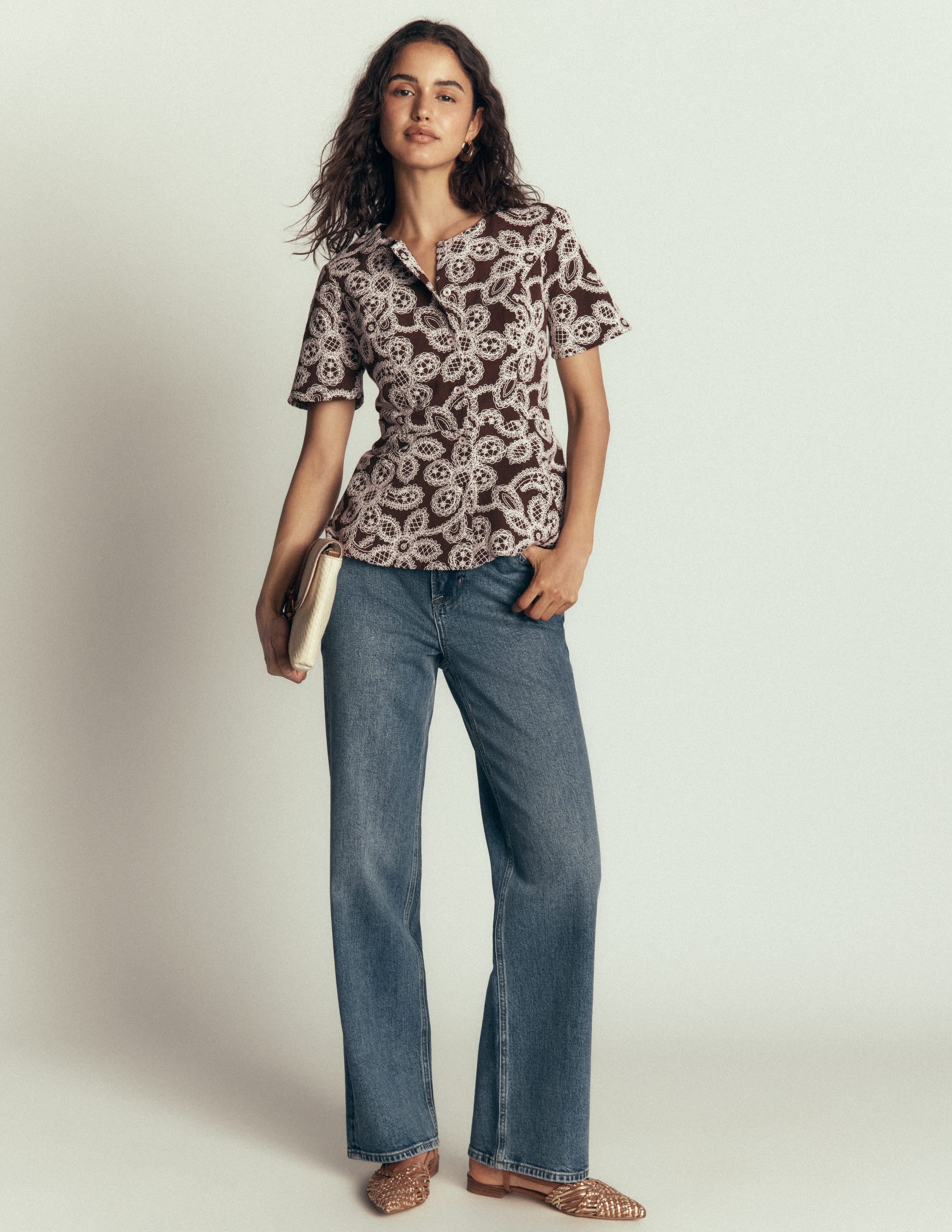 Embroidered Peplum Top-Bitter Chocolate - Image 5
