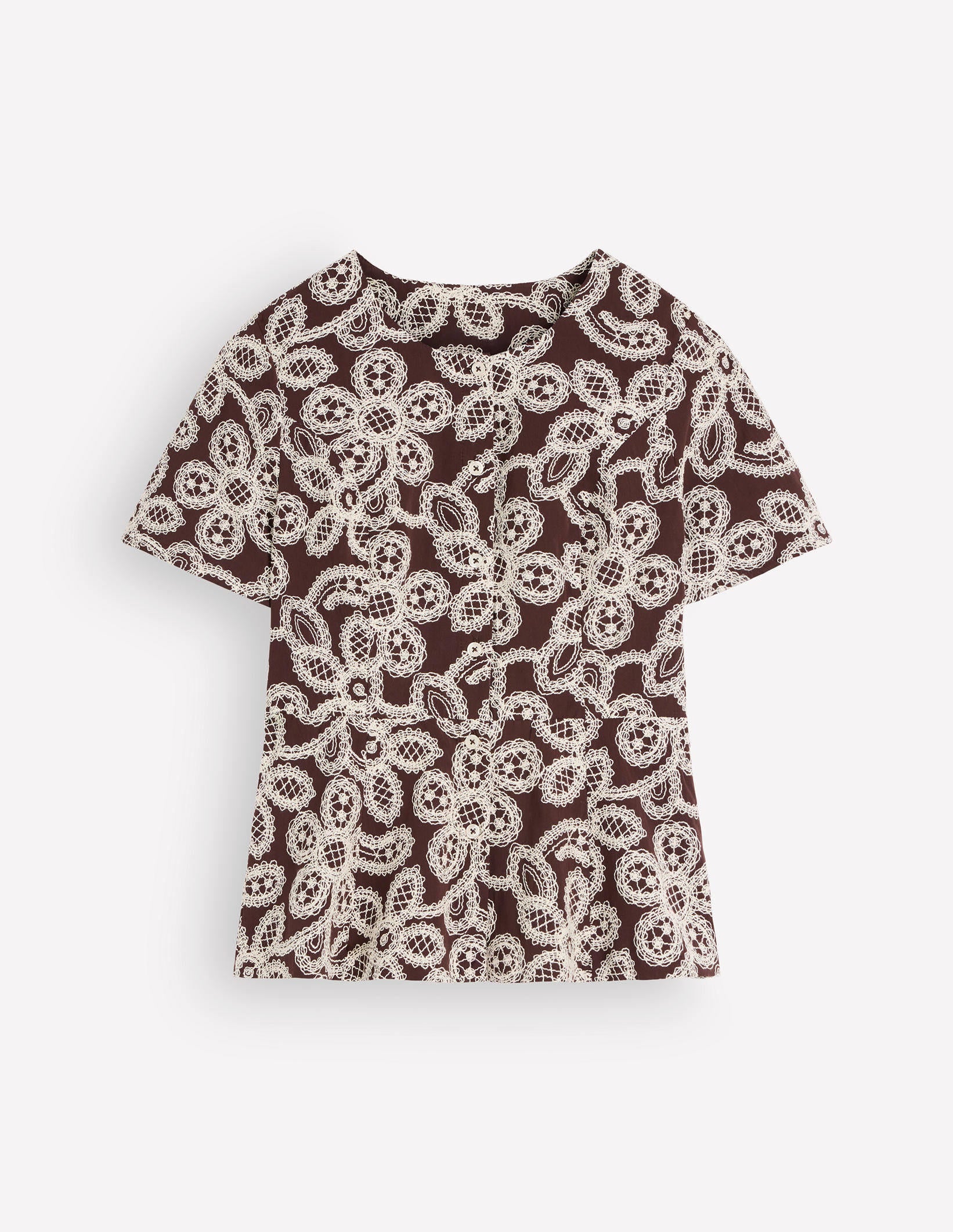 Embroidered Peplum Top-Bitter Chocolate-7