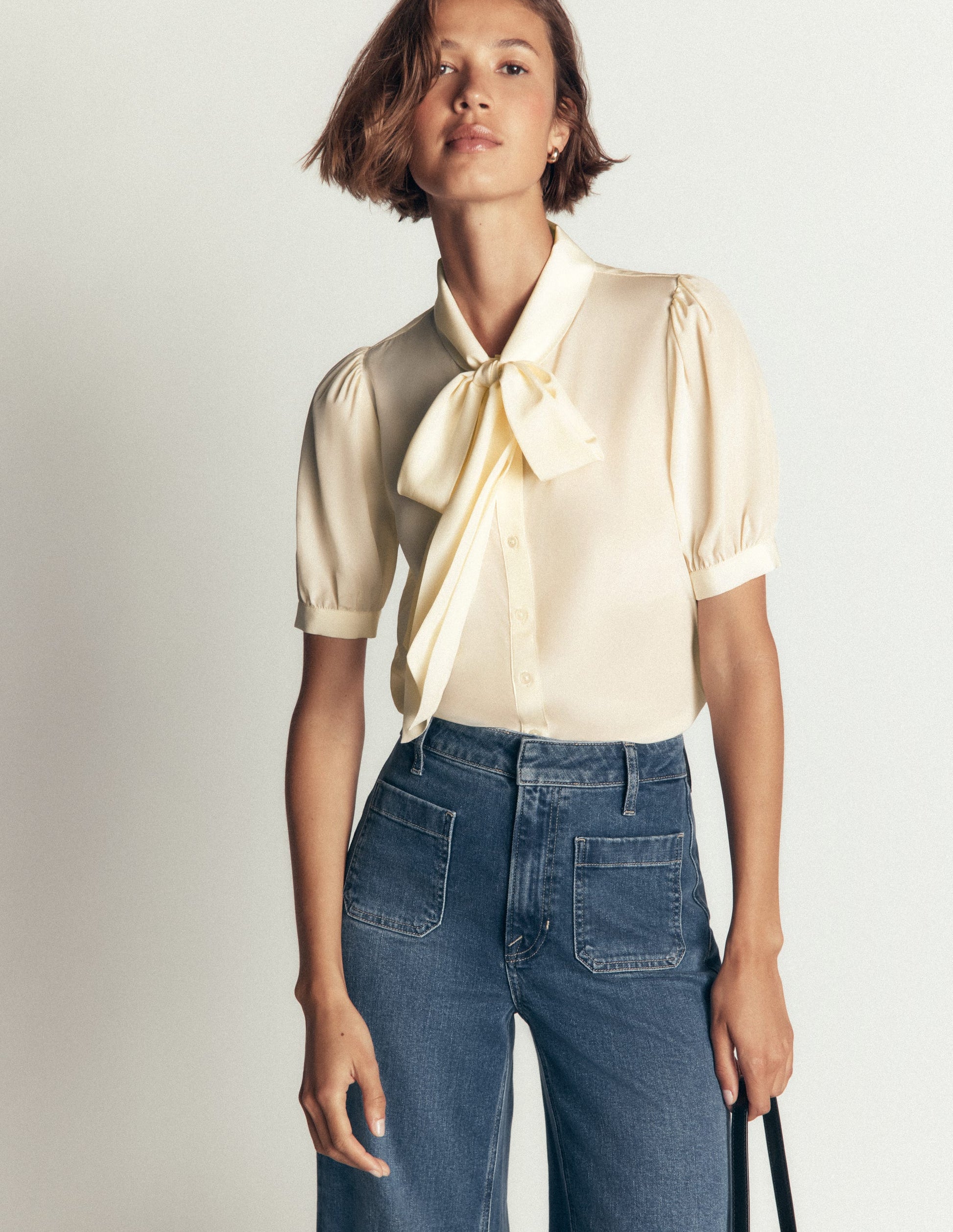 Tie Neck Silk Top-Ivory-2