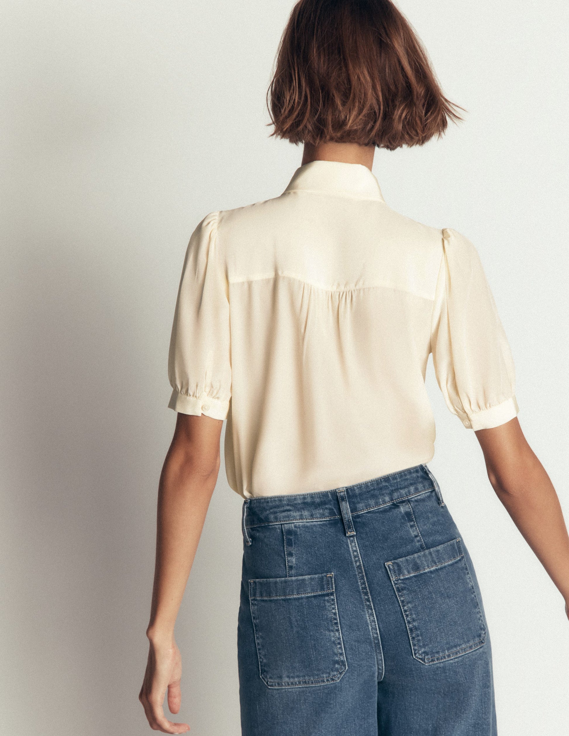 Tie Neck Silk Top-Ivory-3
