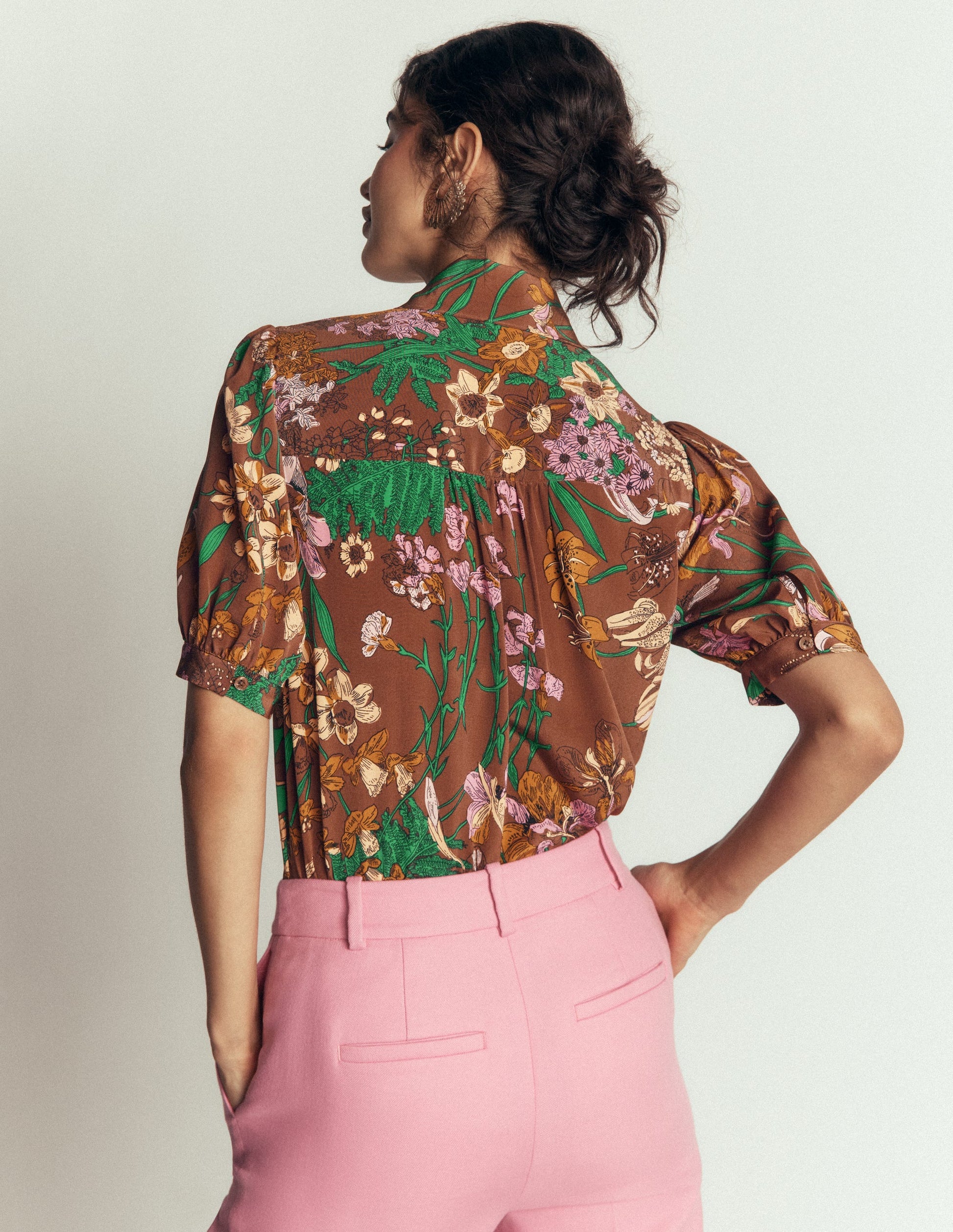 Tie Neck Silk Top-Woodland, Whimsical Flora-3