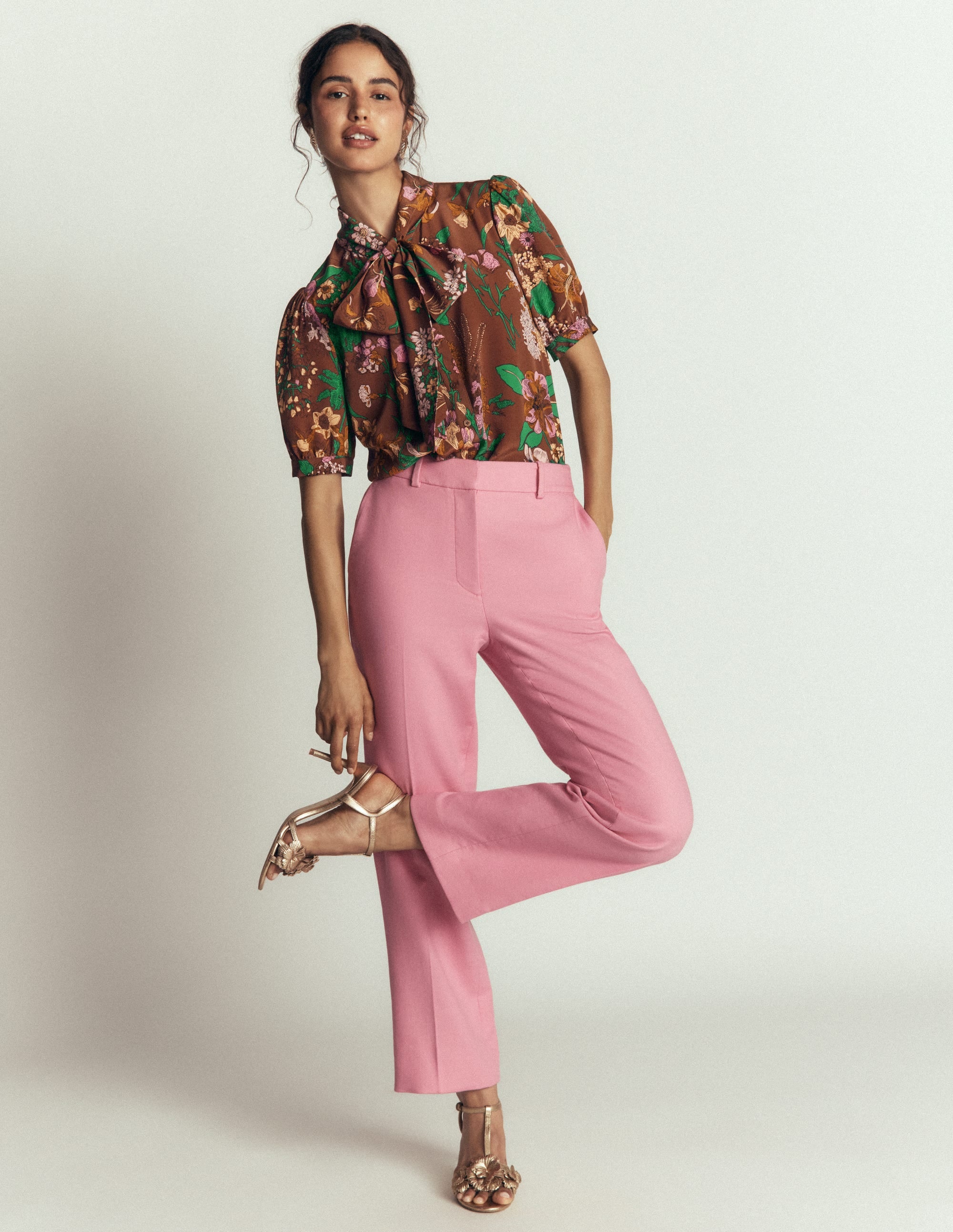 Tie Neck Silk Top-Woodland, Whimsical Flora - Image 4