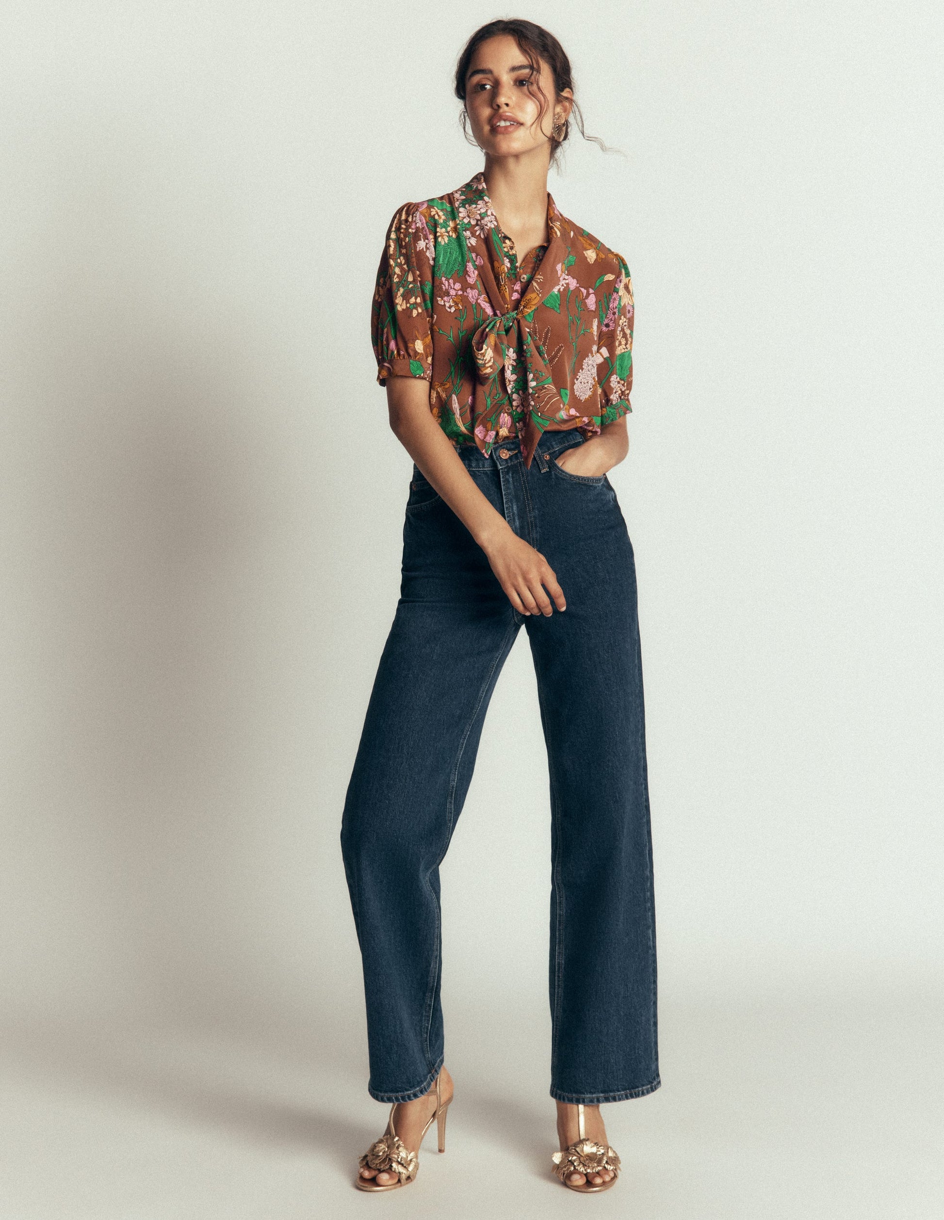 Tie Neck Silk Top-Woodland, Whimsical Flora-6