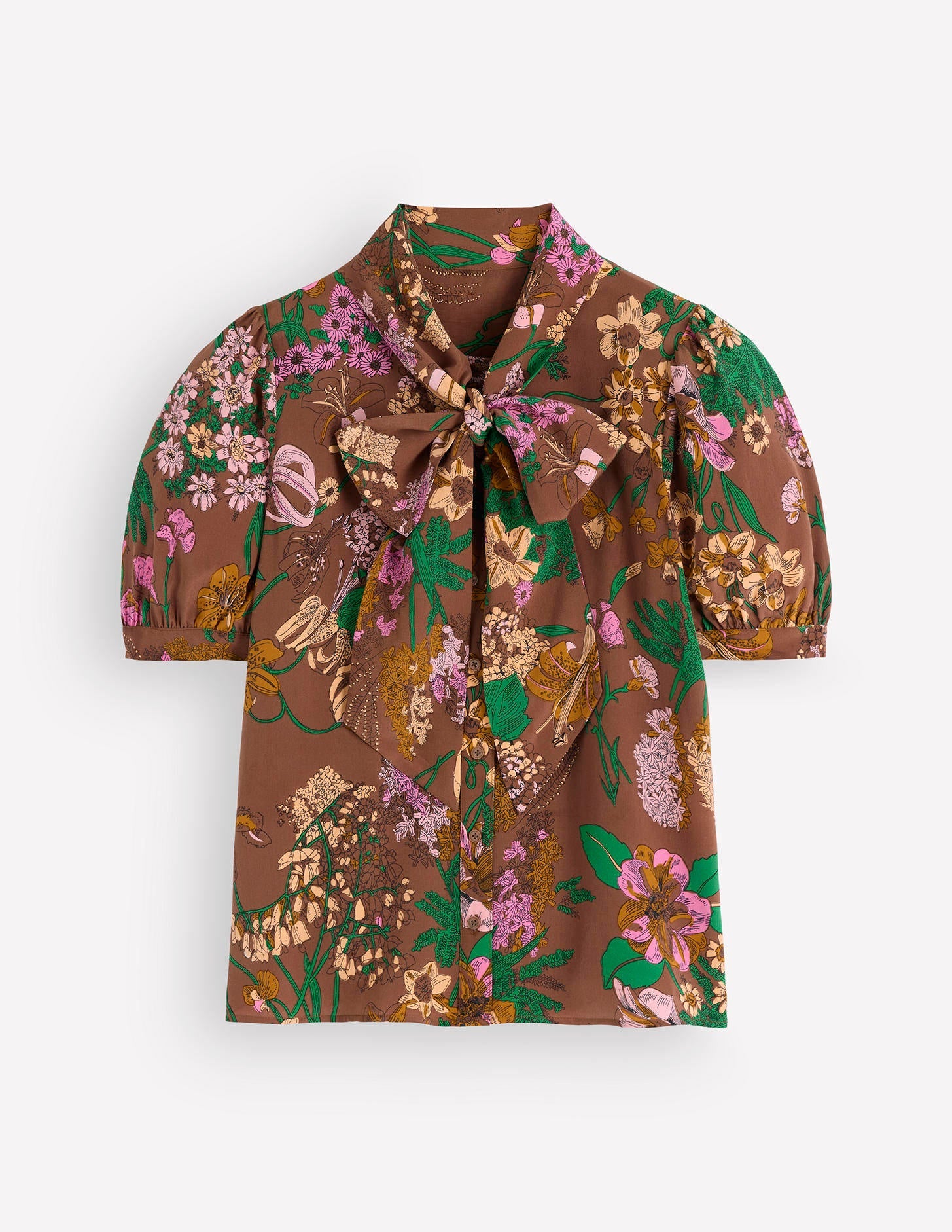 Tie Neck Silk Top-Woodland, Whimsical Flora-8