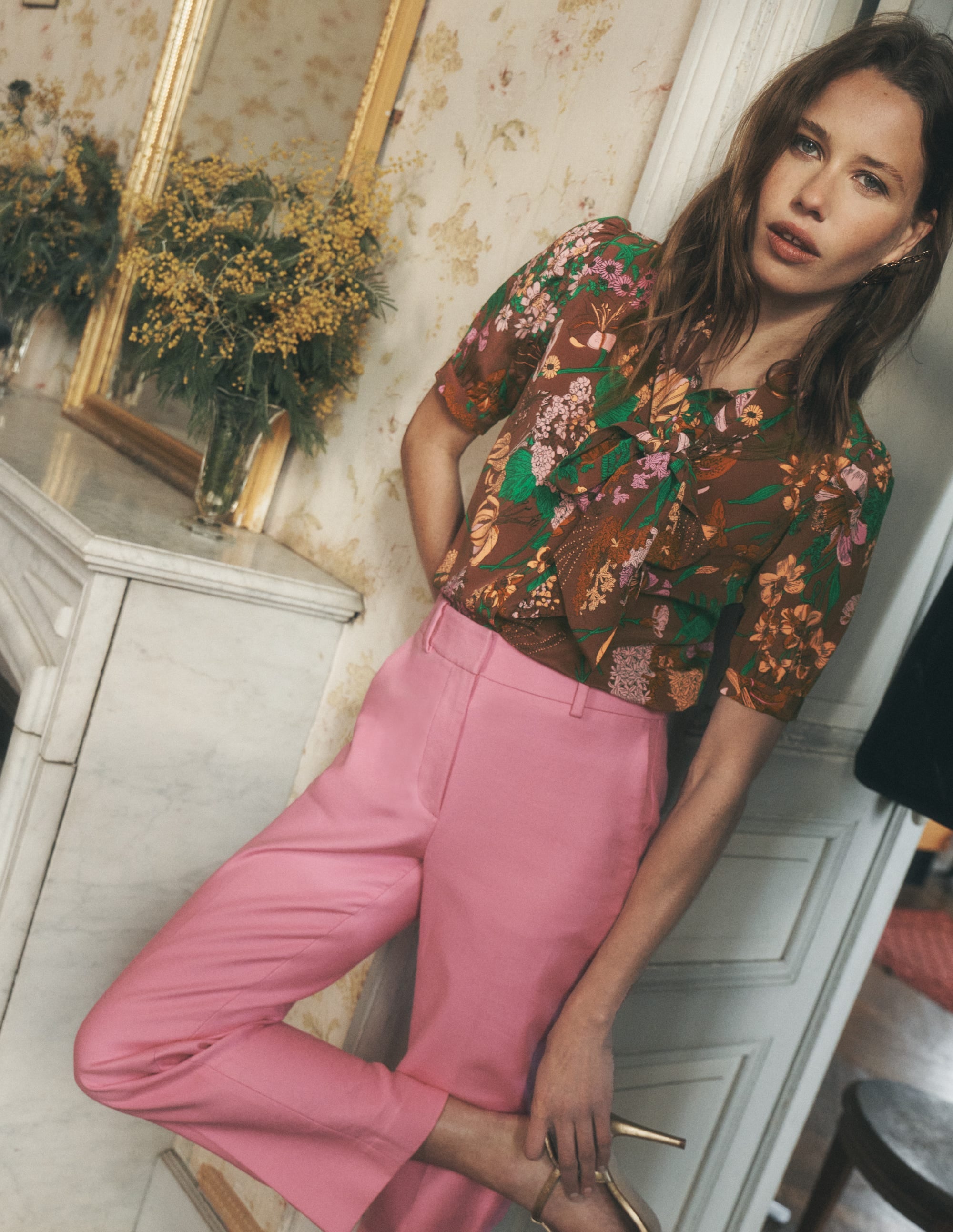 Tie Neck Silk Top-Woodland, Whimsical Flora - Image 7