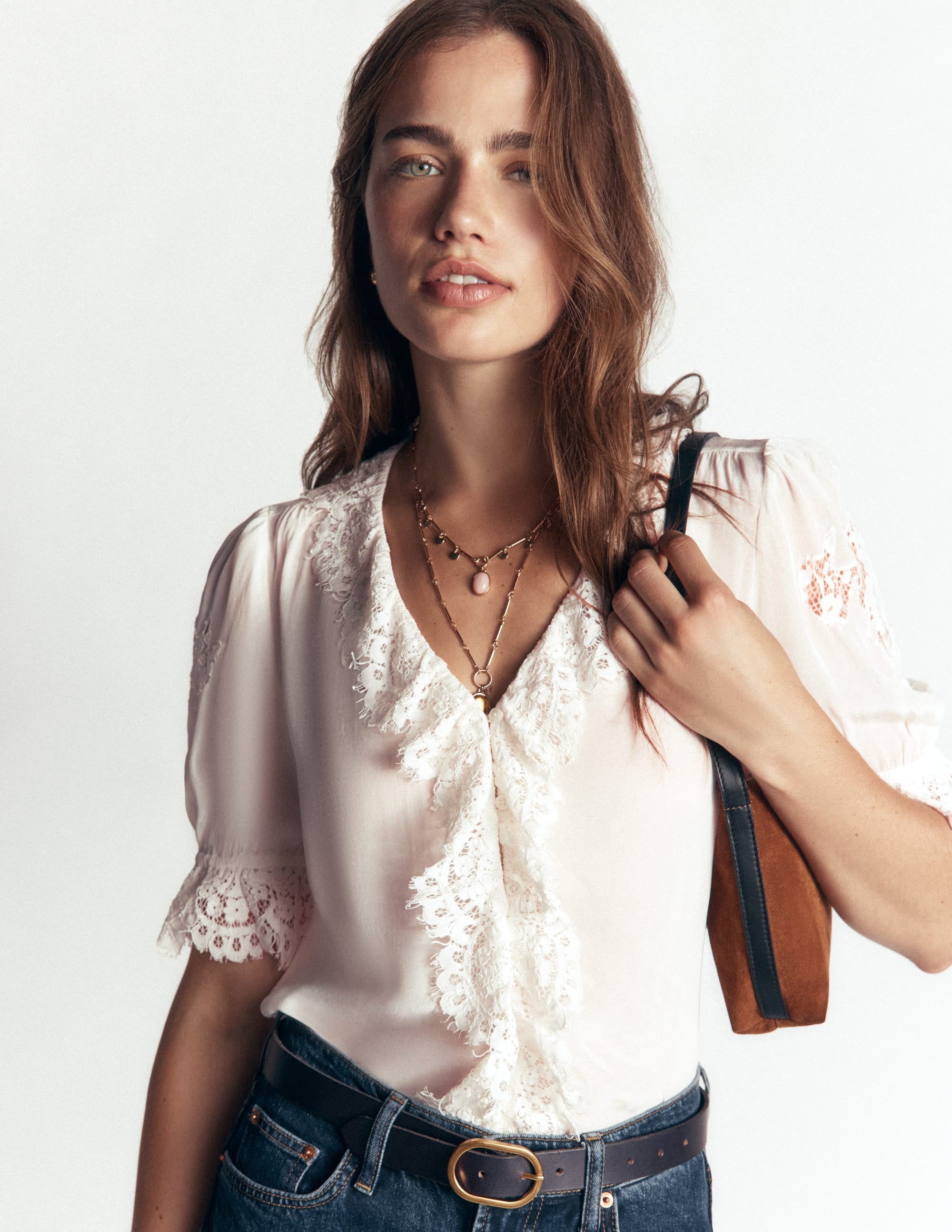 Ruffle V-neck Lace Top-Ivory - Image 4