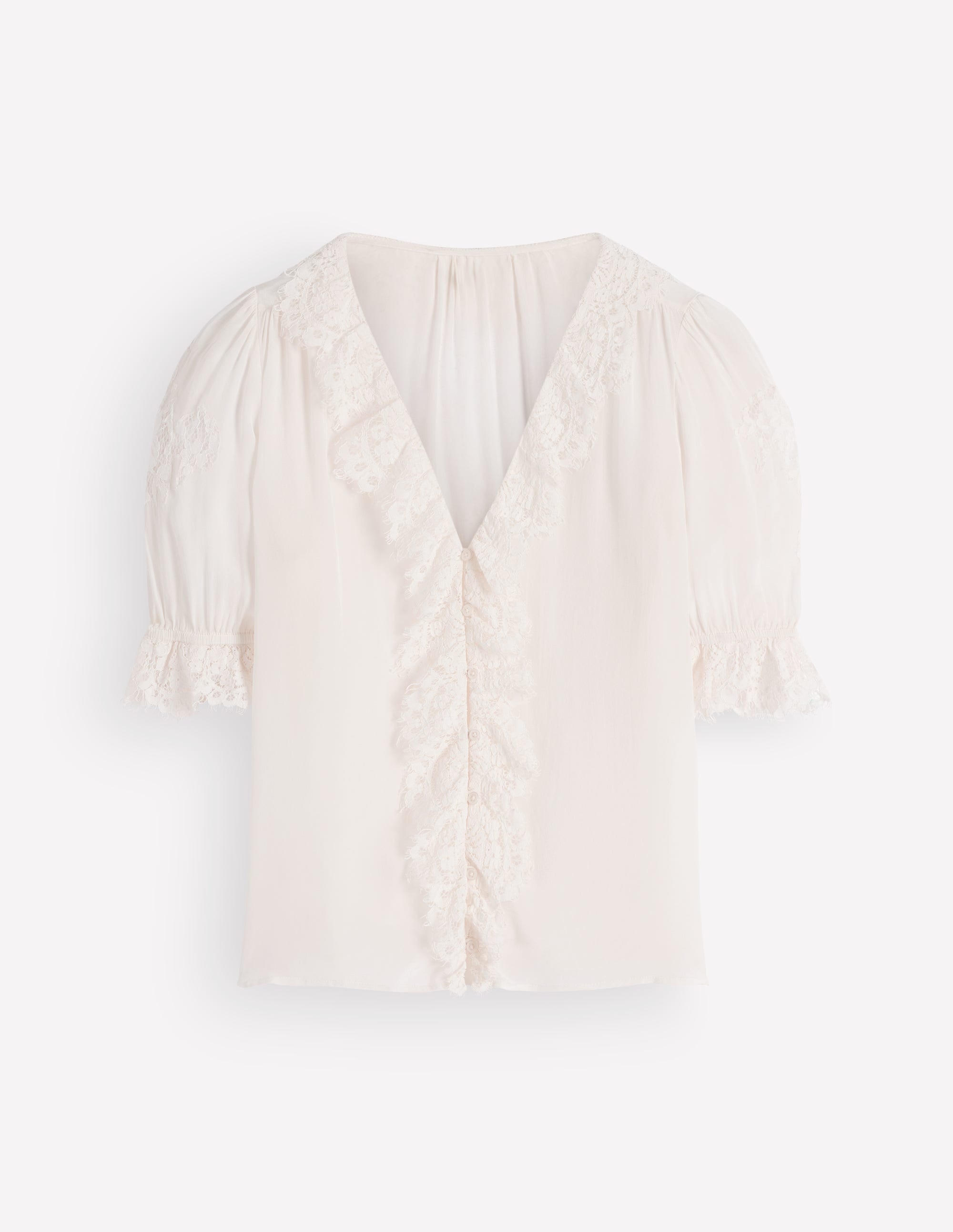 Ruffle V-neck Lace Top-Ivory - Image 8