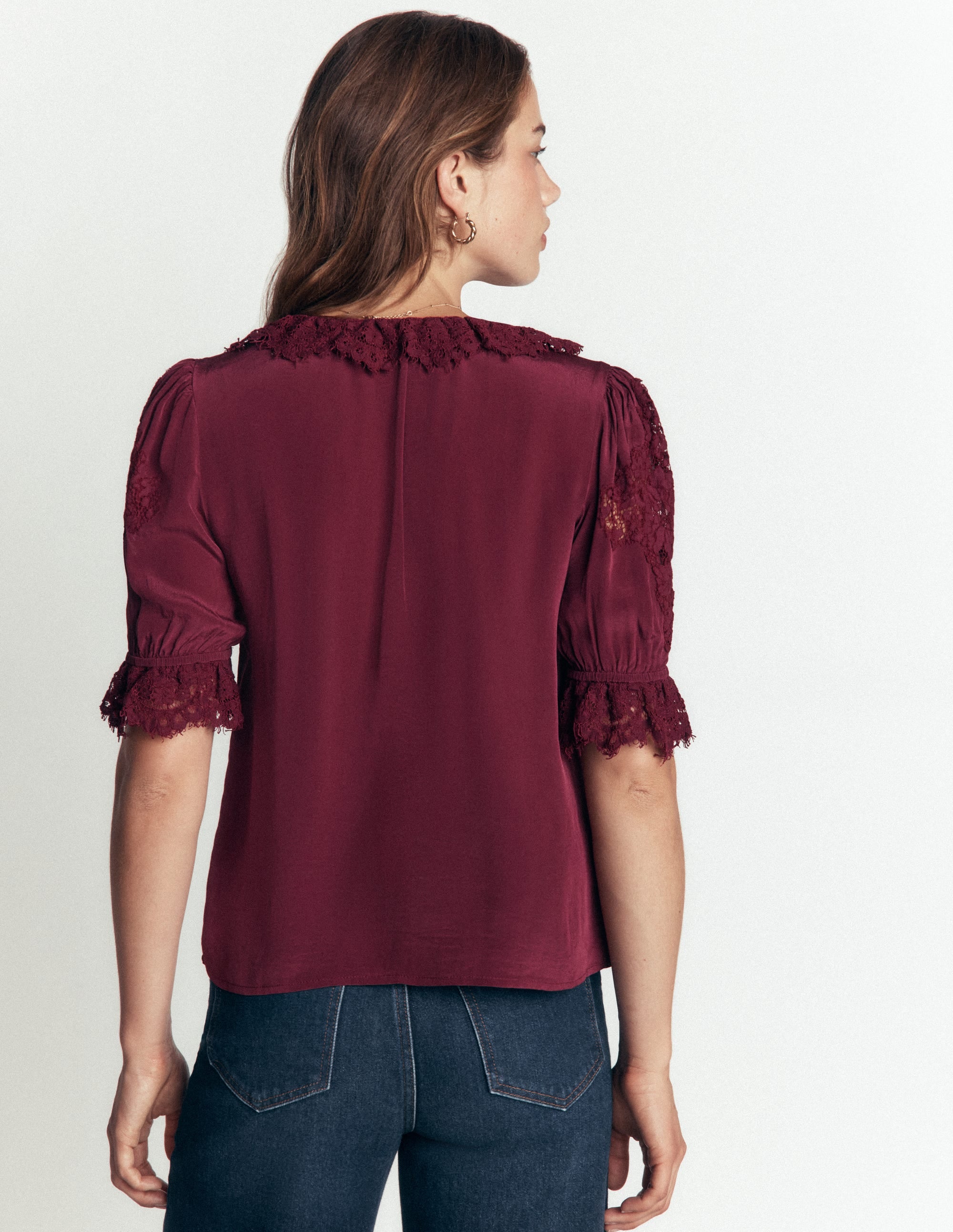 Ruffle V-neck Lace Top-Deep Wisteria - Image 3