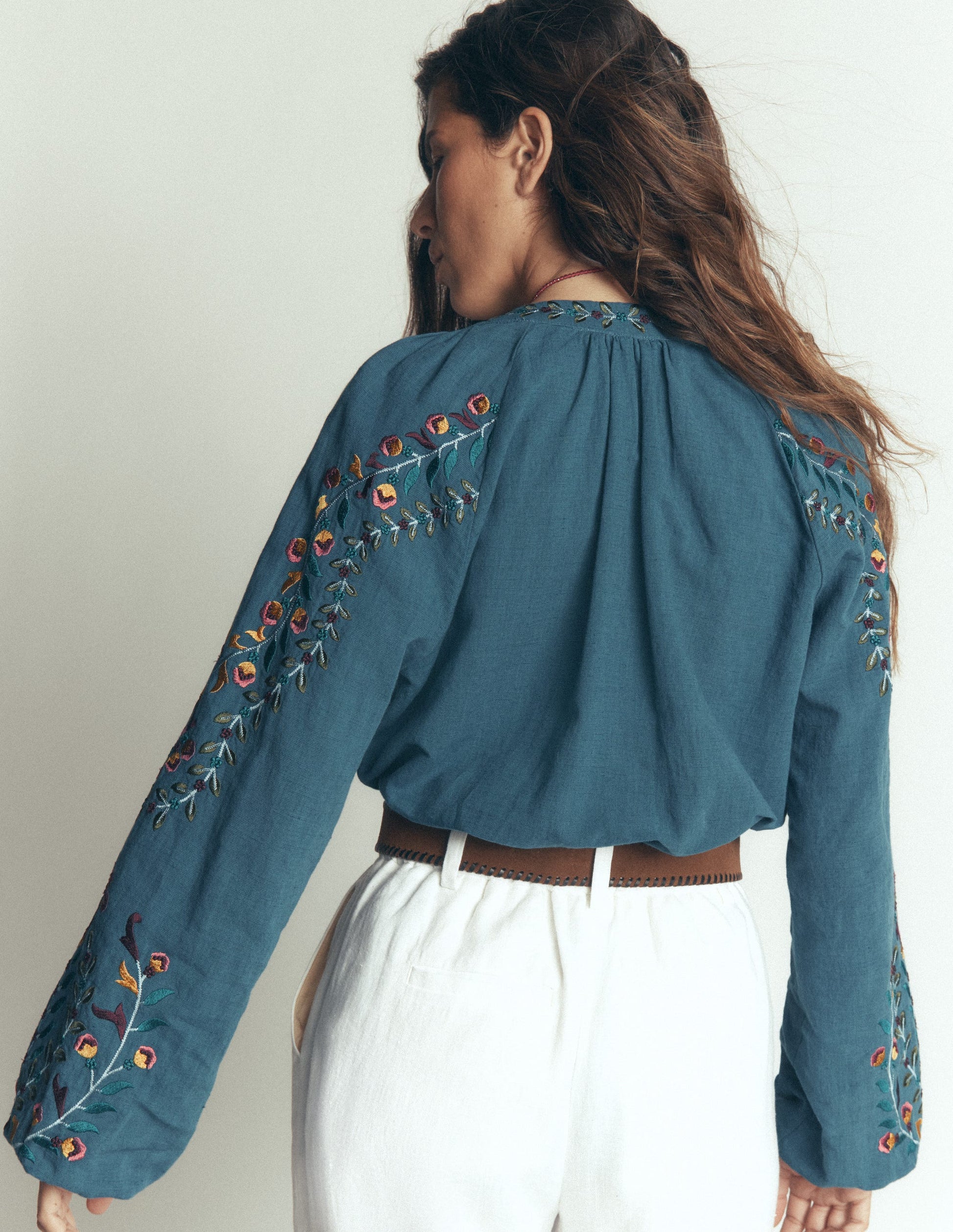Raglan Embroidered Top-Mid Blue-3