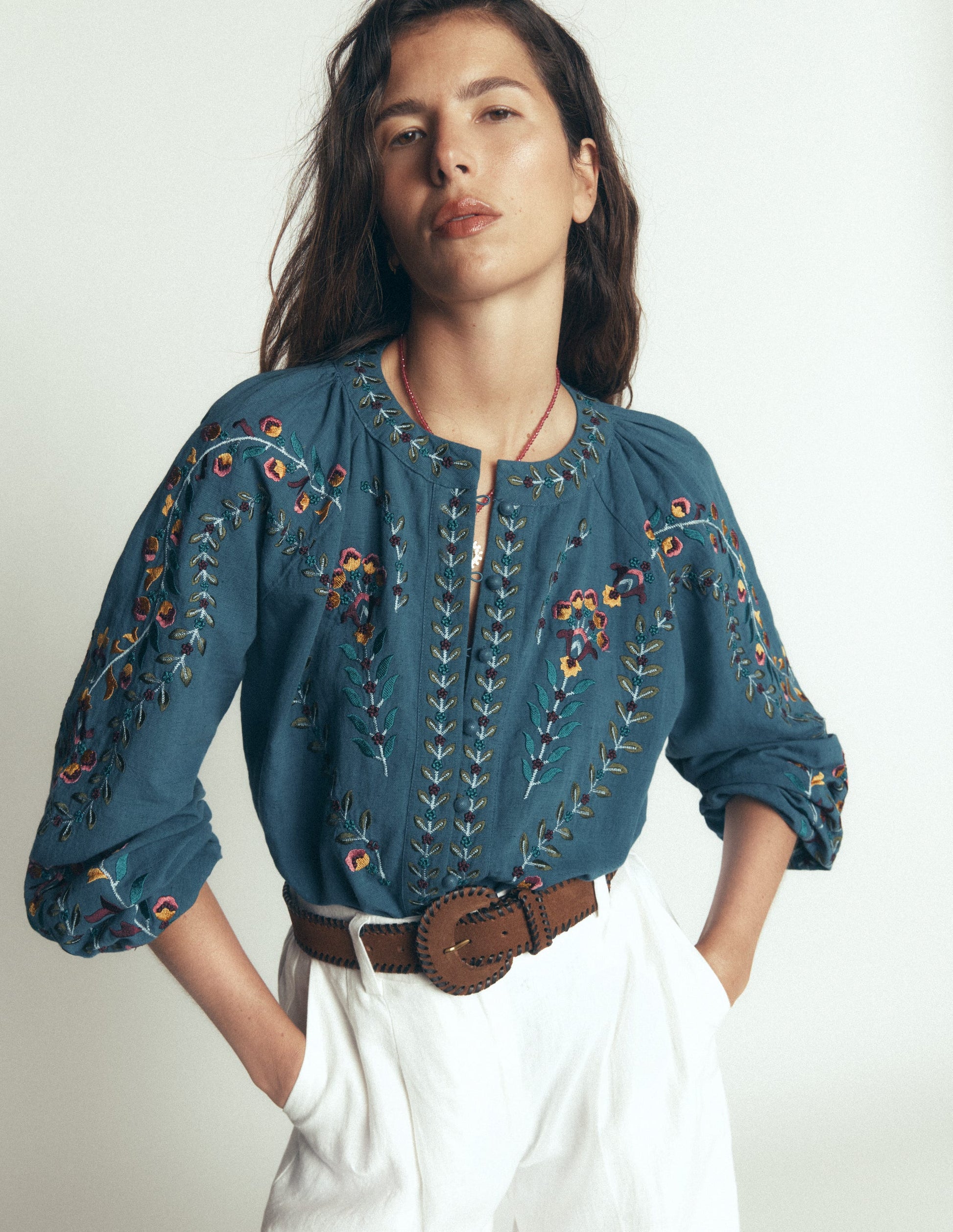 Raglan Embroidered Top-Mid Blue-5