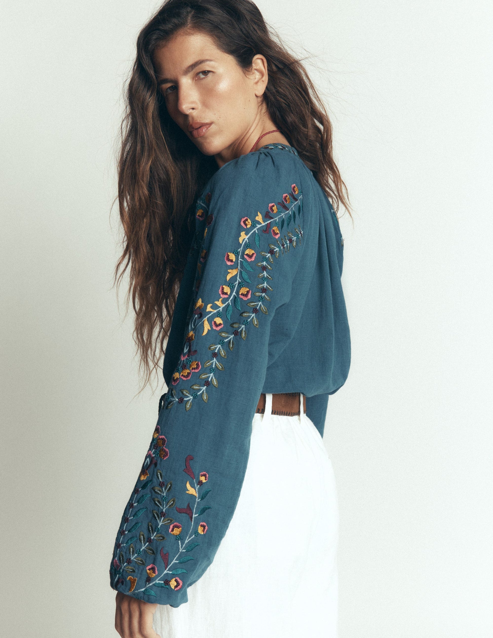Raglan Embroidered Top-Mid Blue-6