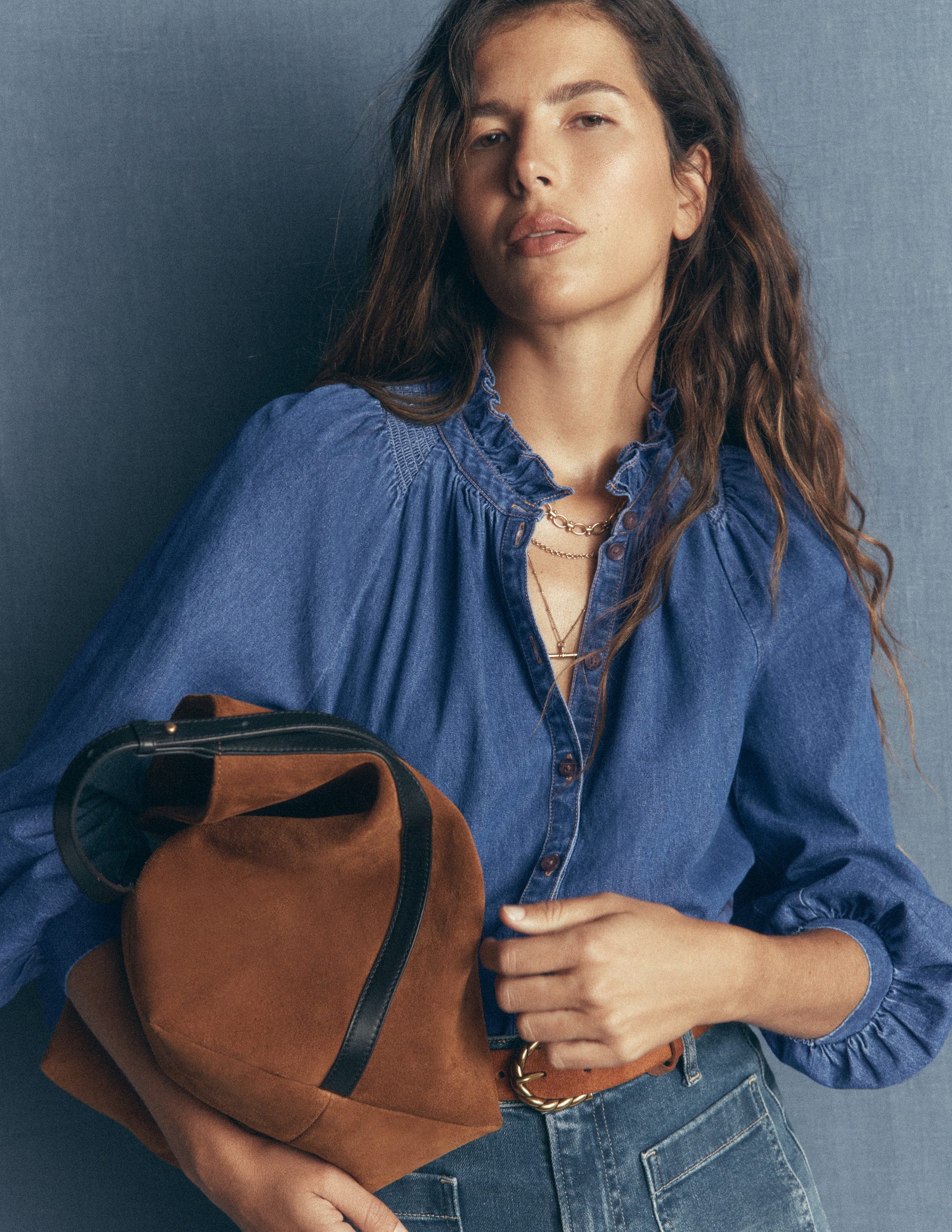 Erica Denim Frill Top-Mid Vintage-1