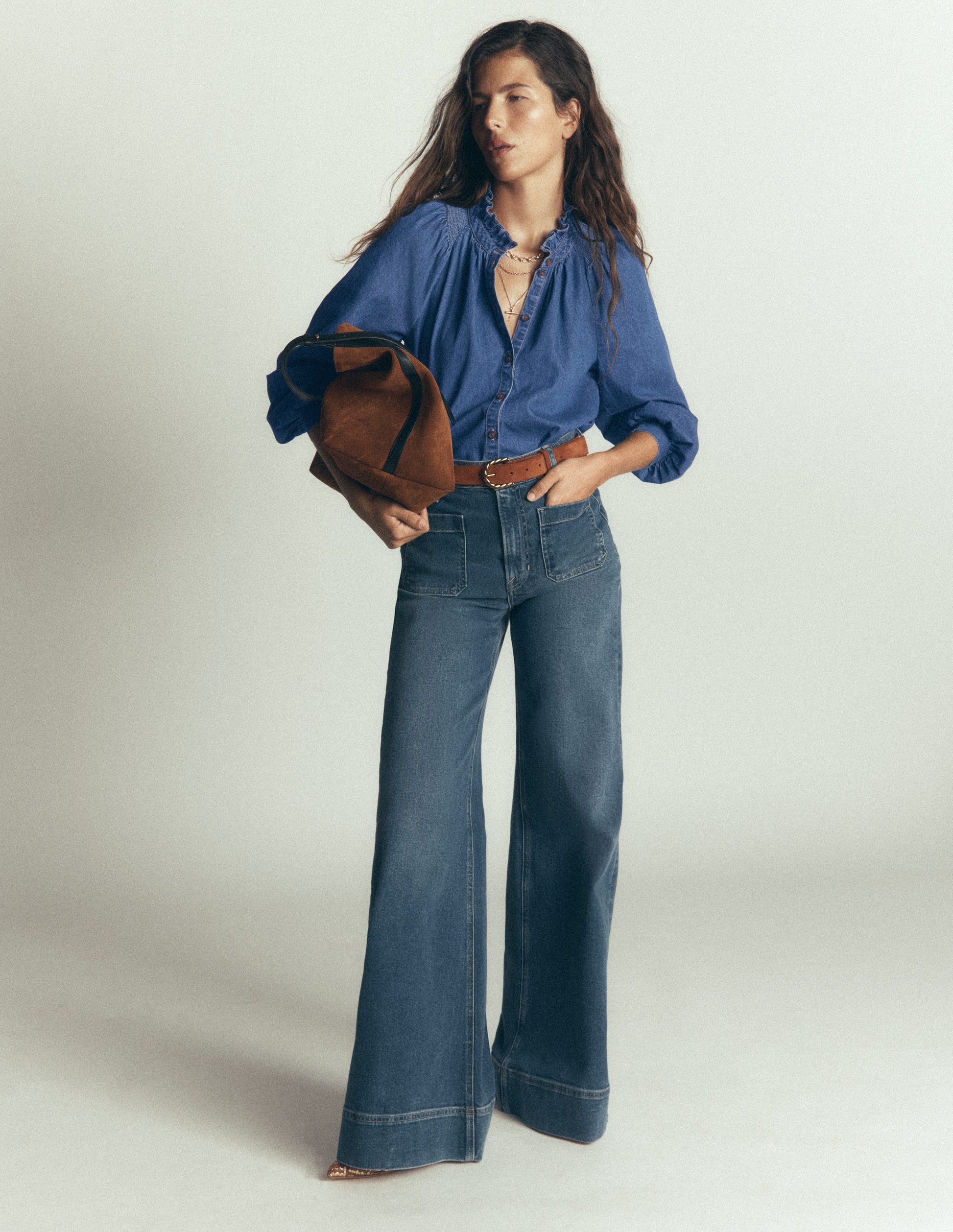 Erica Denim Frill Top-Mid Vintage-4
