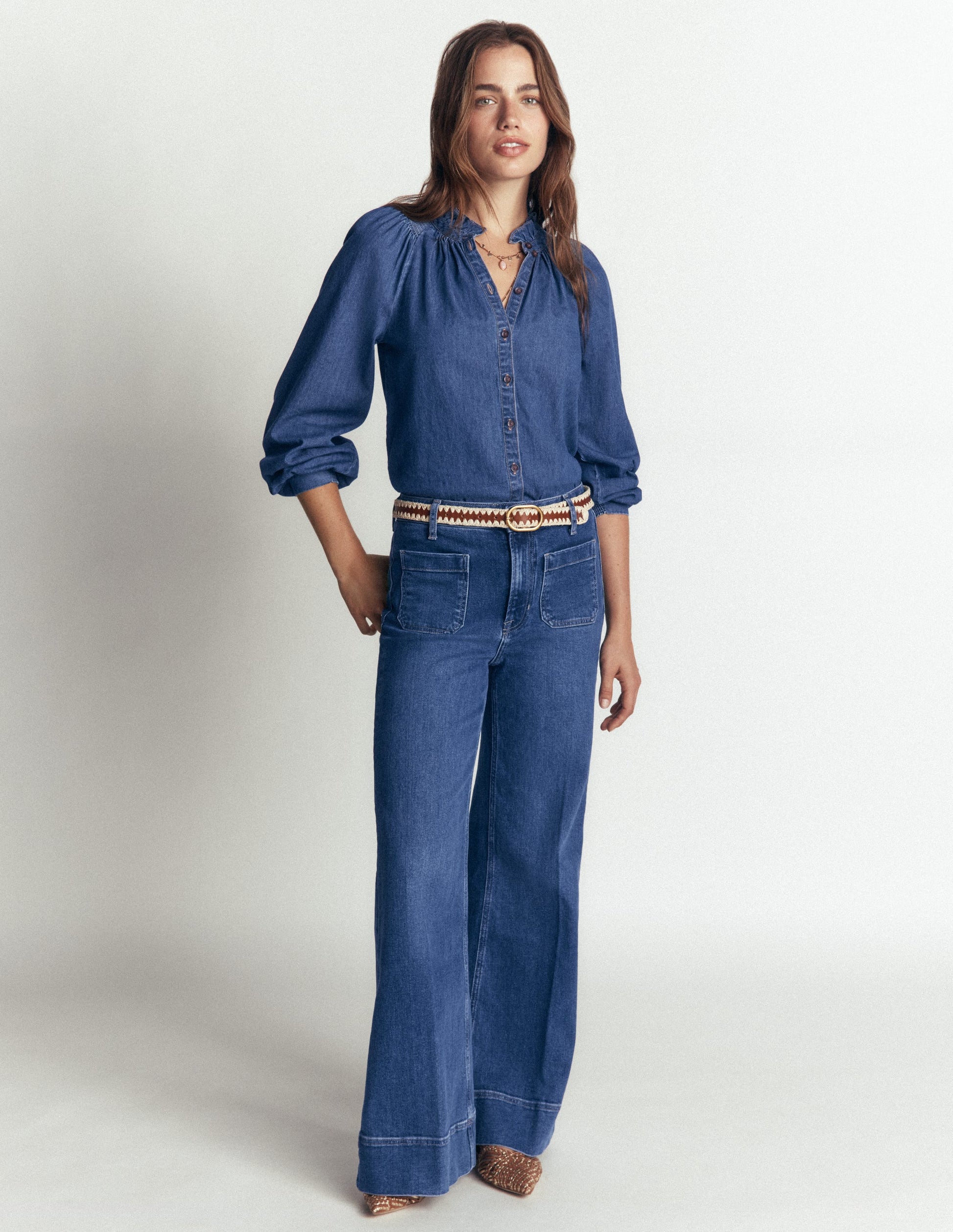Erica Denim Frill Top-Mid Vintage-4