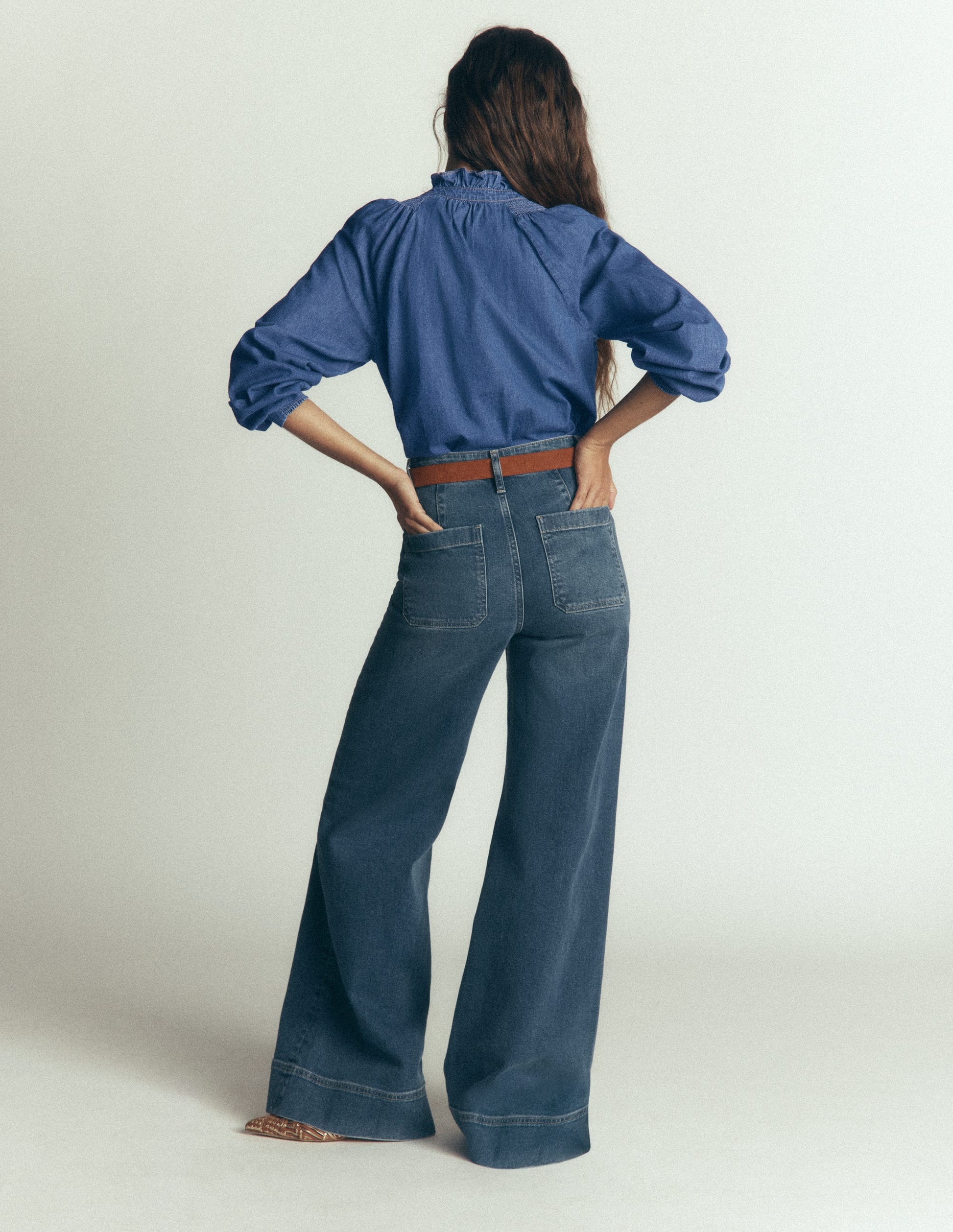 Erica Denim Frill Top-Mid Vintage-6
