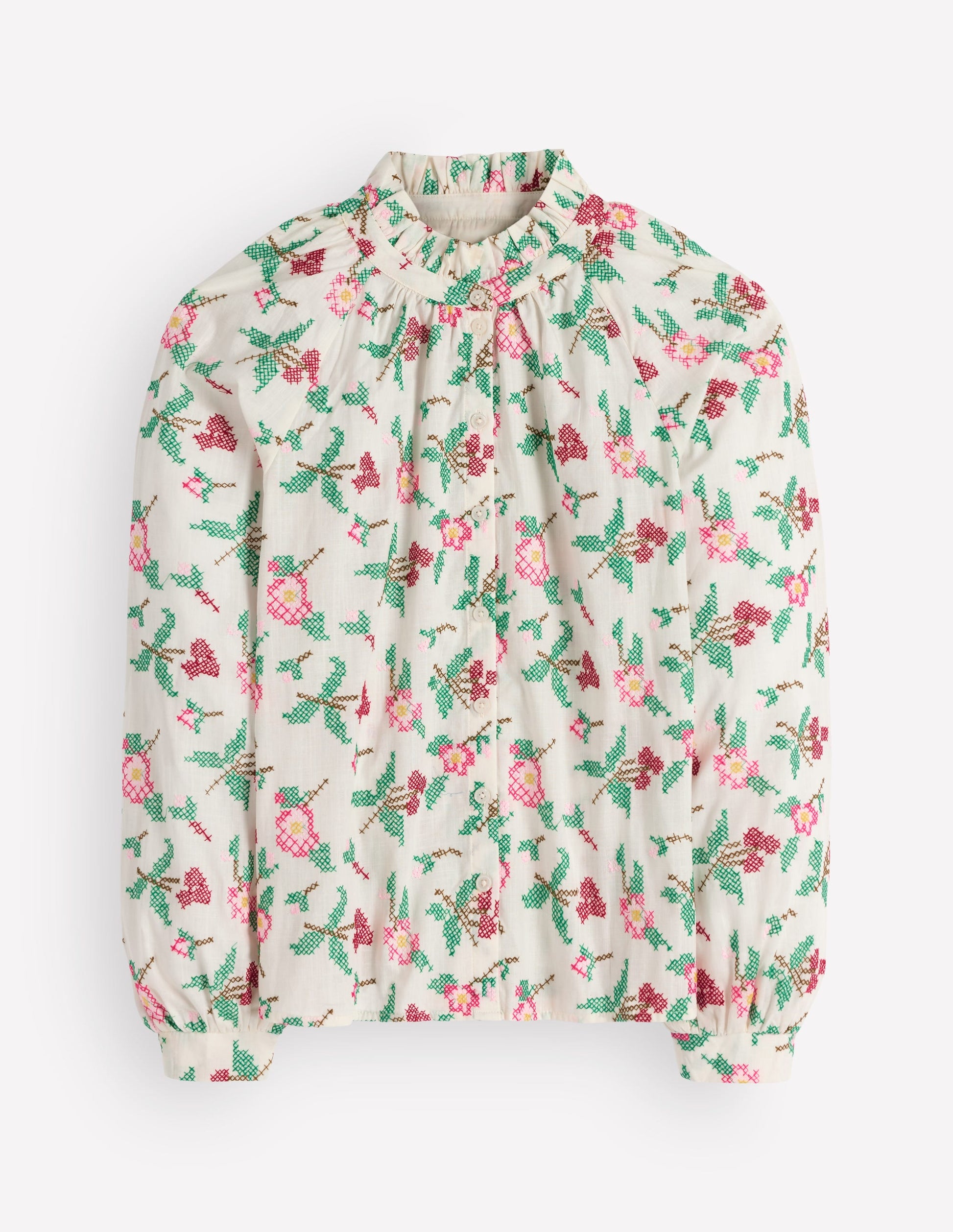 Erica Cotton Frill Top-White Cross Stitch Floral-9