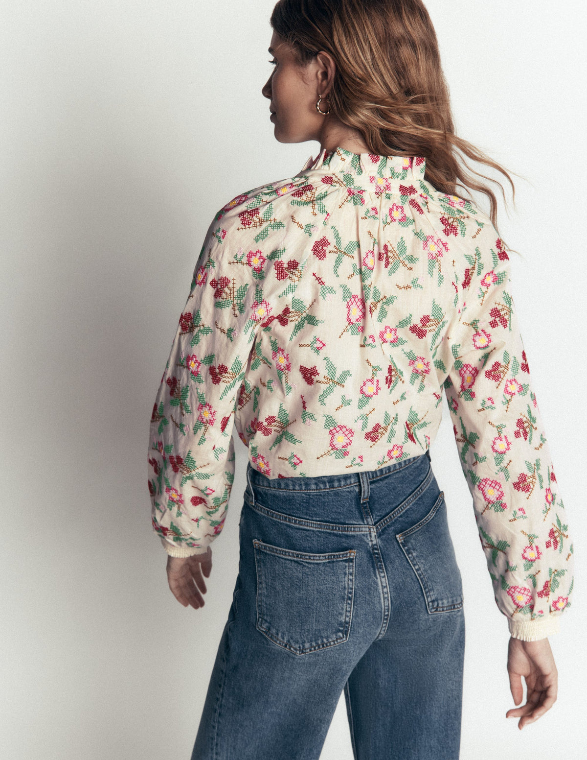 Erica Cotton Frill Top-White Cross Stitch Floral - Image 3