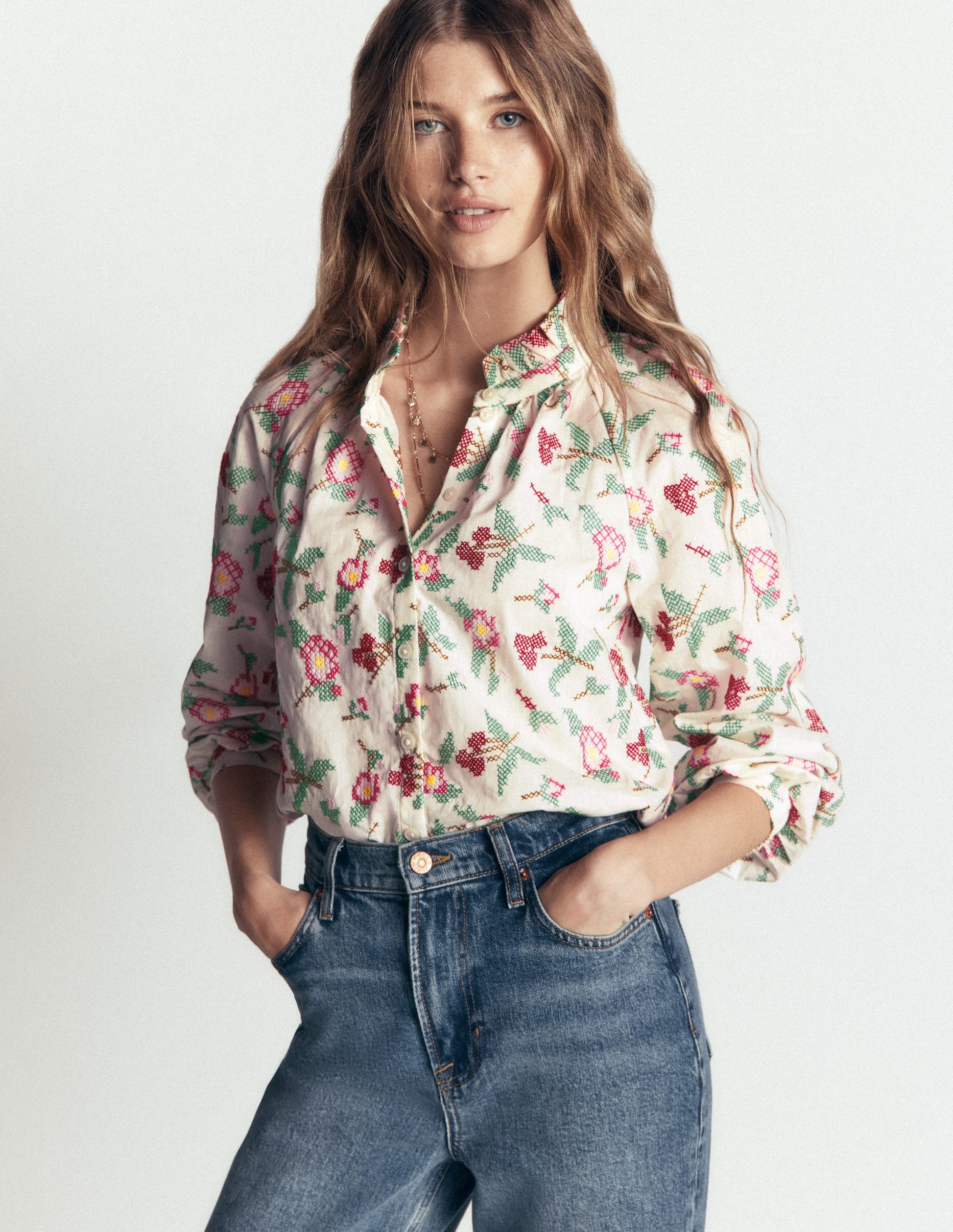 Erica Cotton Frill Top-White Cross Stitch Floral-6