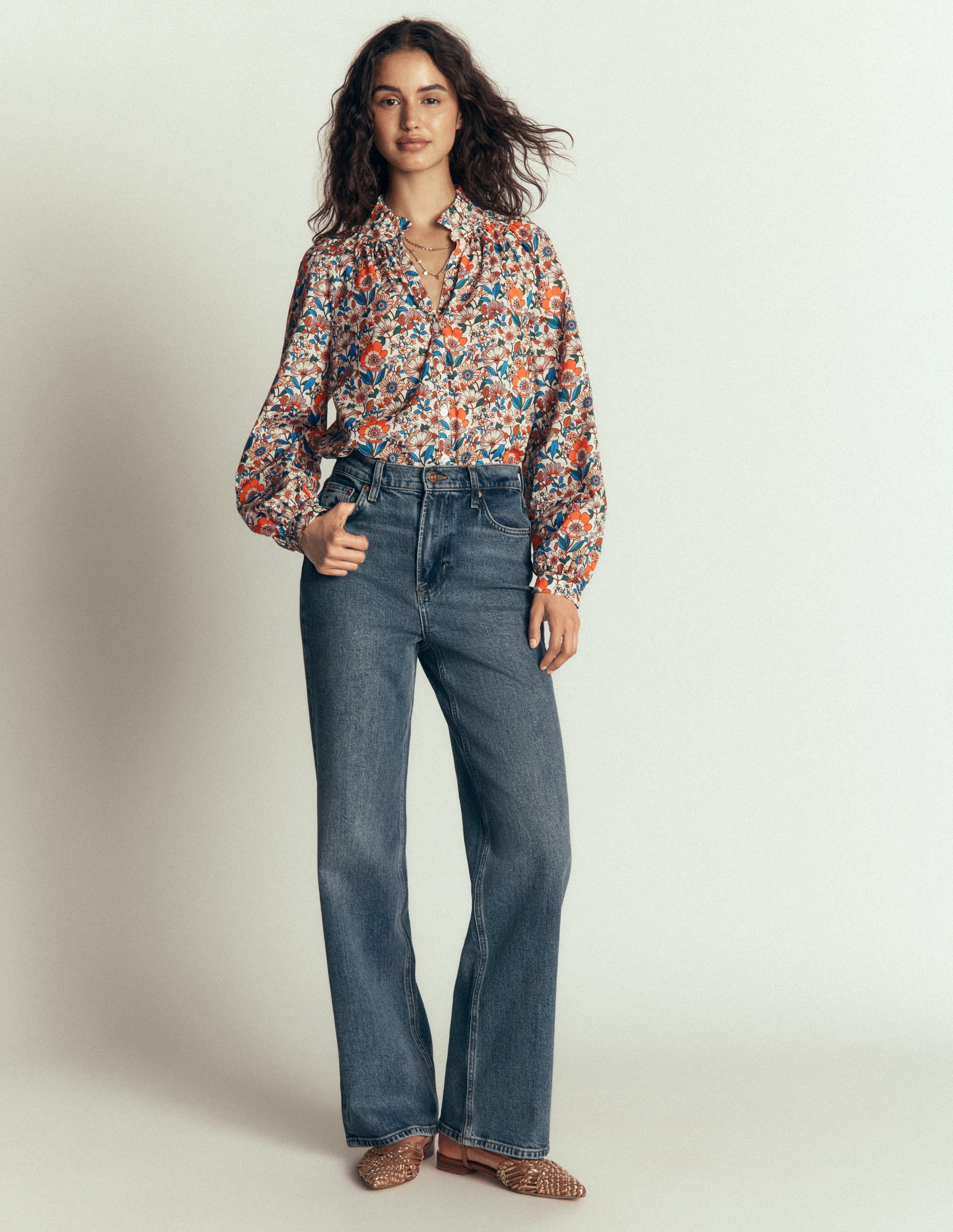 Erica Cotton Frill Top-Ivory, Floral Field - Image 7