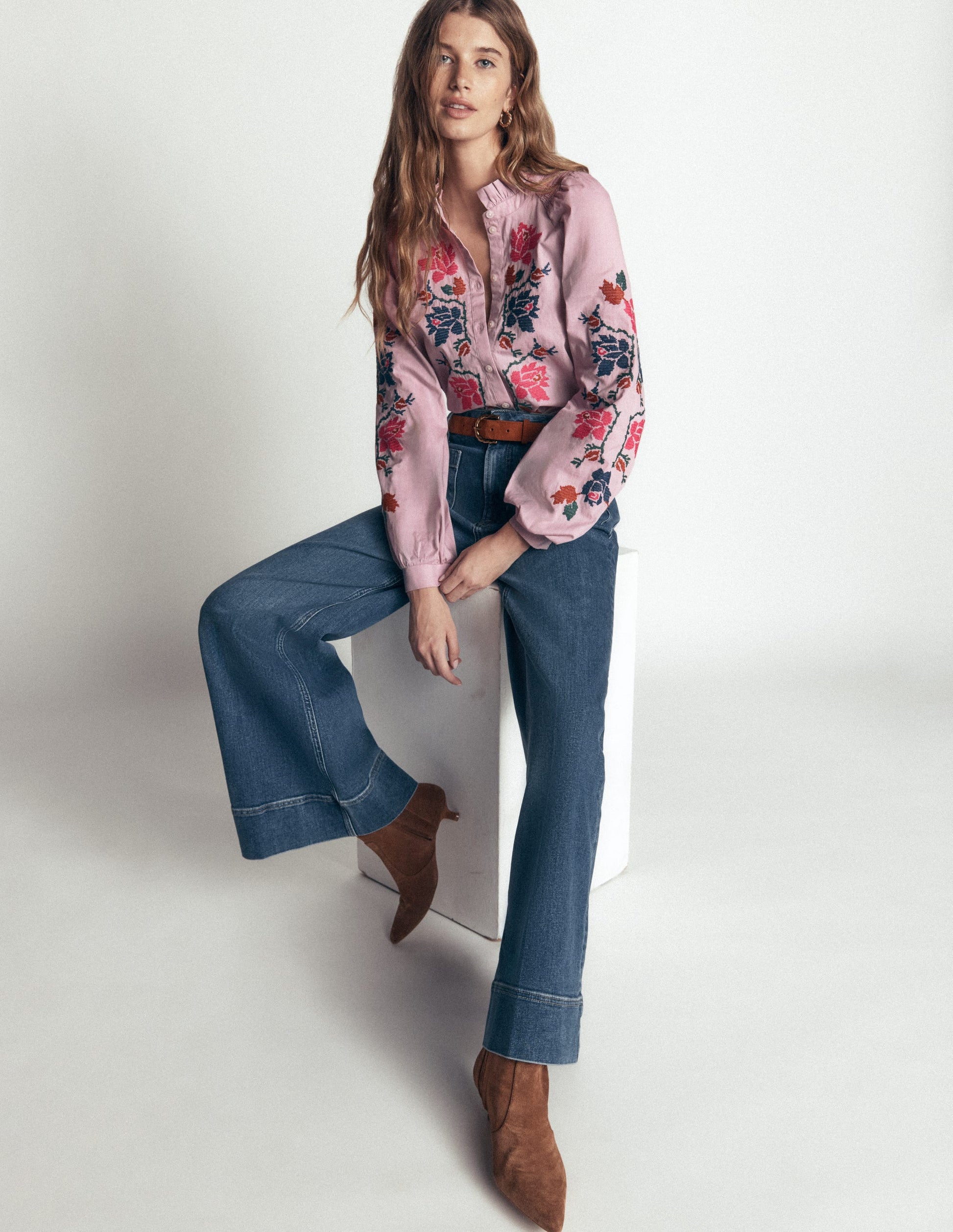 Erica Cotton Frill Top-Soft Pink, Embroidered Floral-3