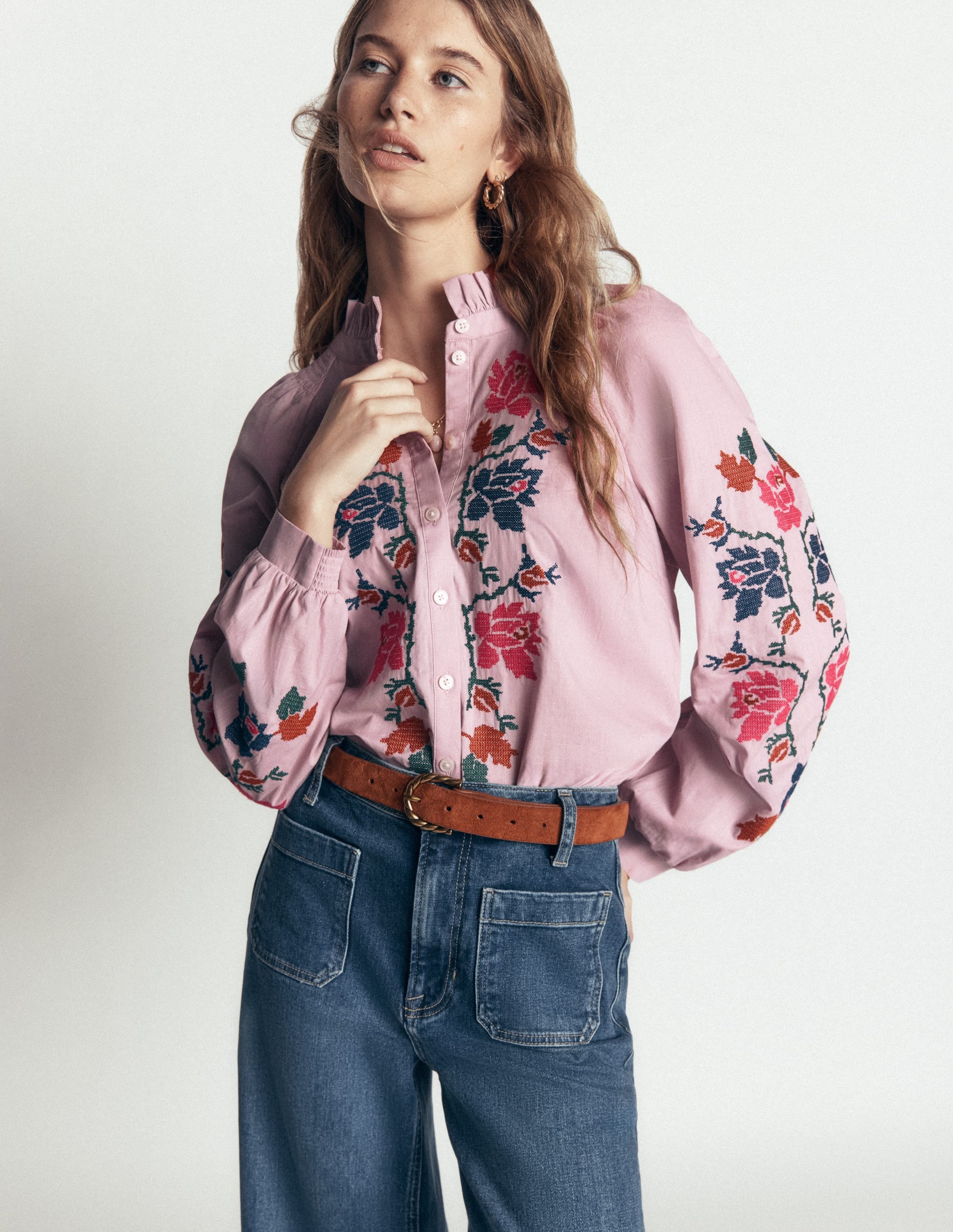 Erica Cotton Frill Top-Soft Pink, Embroidered Floral - Image 5