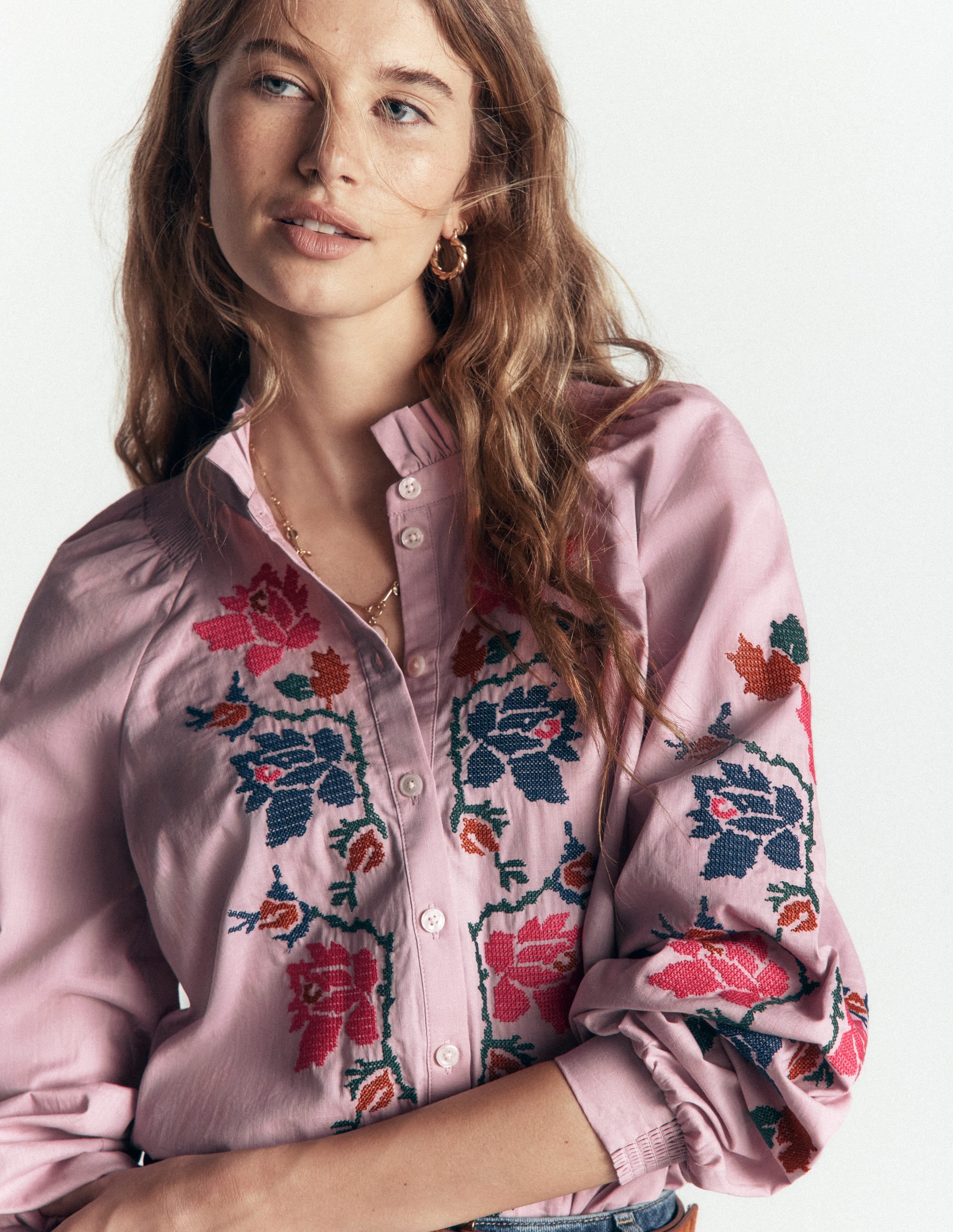 Erica Cotton Frill Top-Soft Pink, Embroidered Floral - Image 6