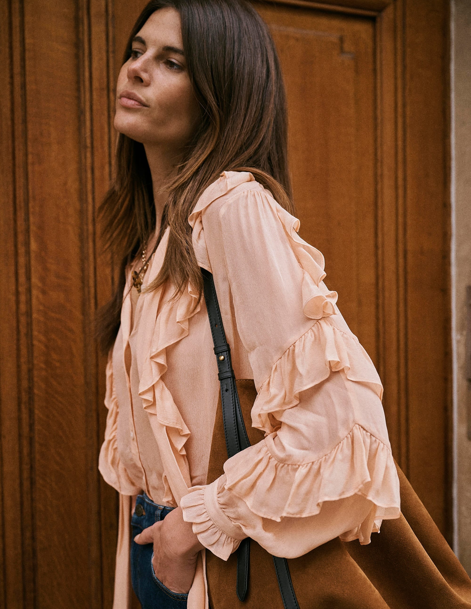 Ruffled Georgette Top-Soft Peach - Image 7
