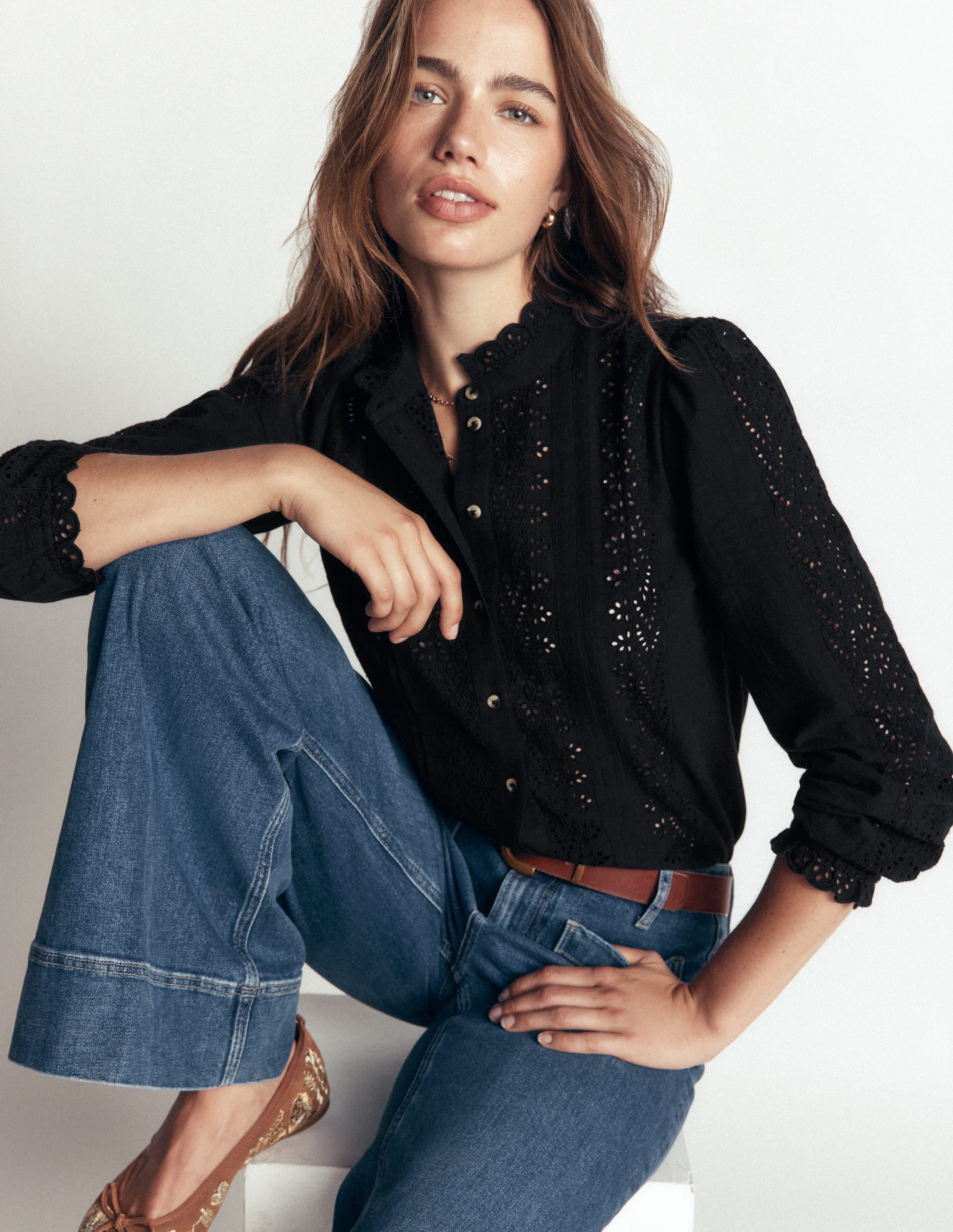 Broderie Cotton Top-Black Broderie - Image 1