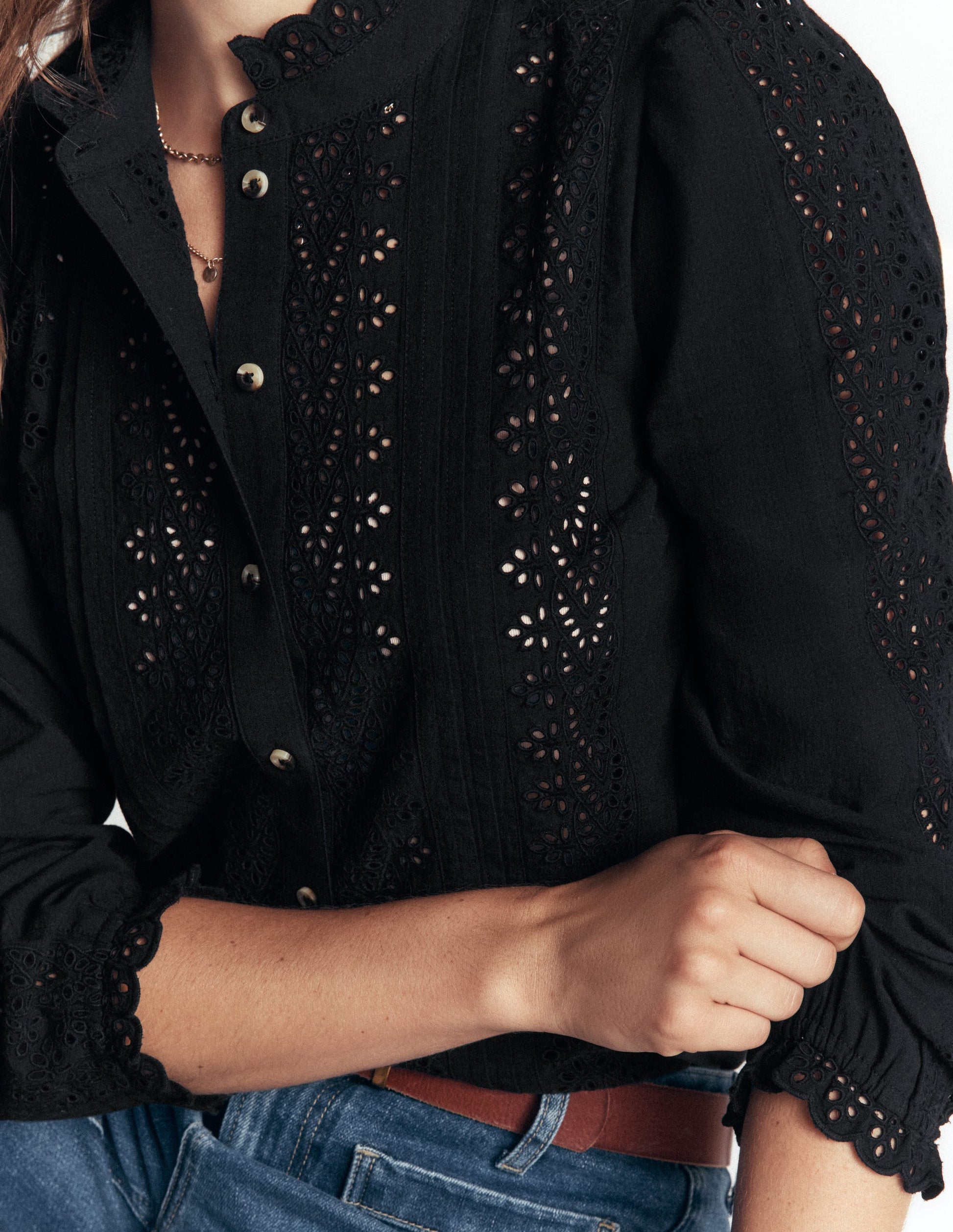 Broderie Cotton Top-Black Broderie-2