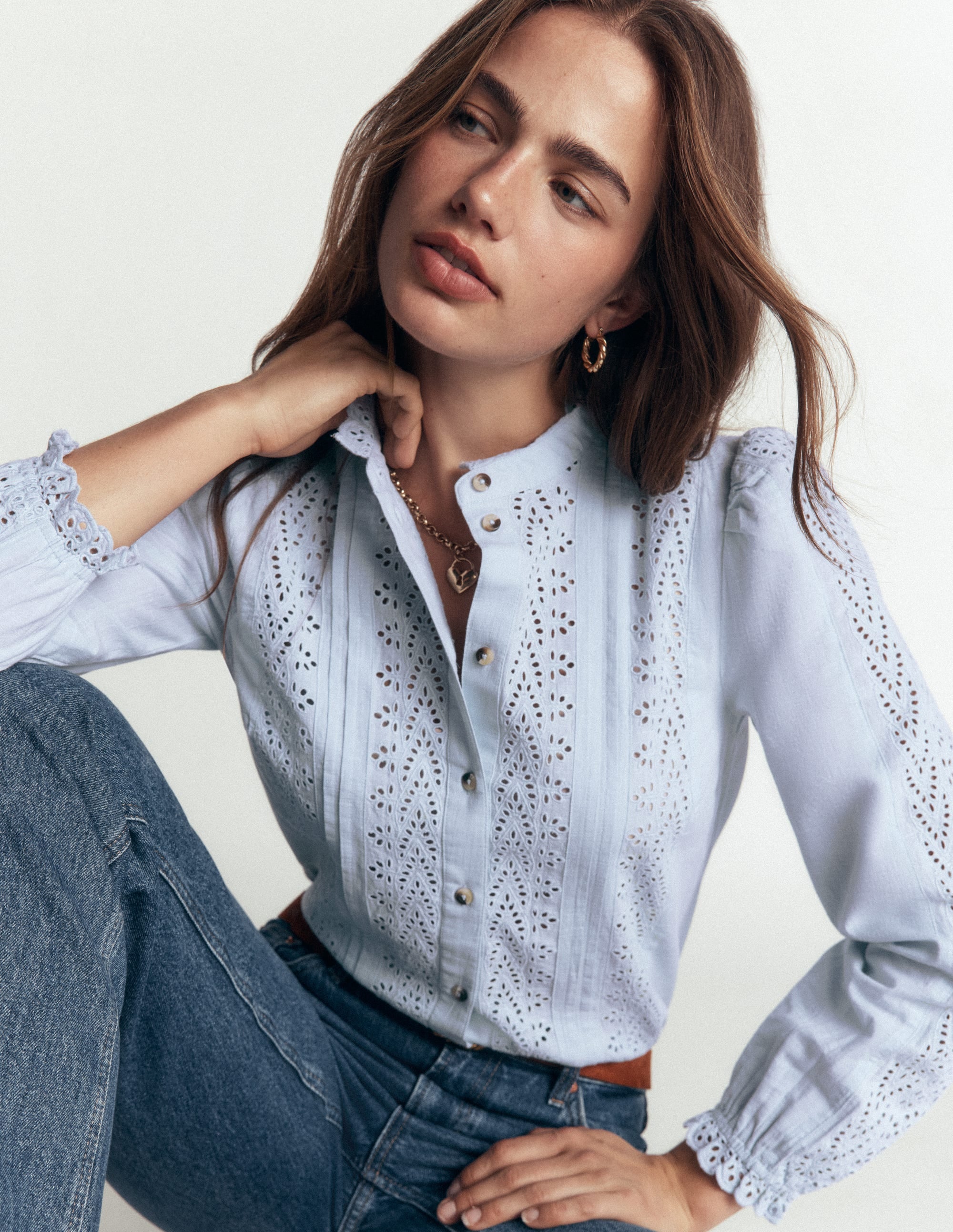 Broderie Cotton Top-Misty Blue Broderie - Image 1