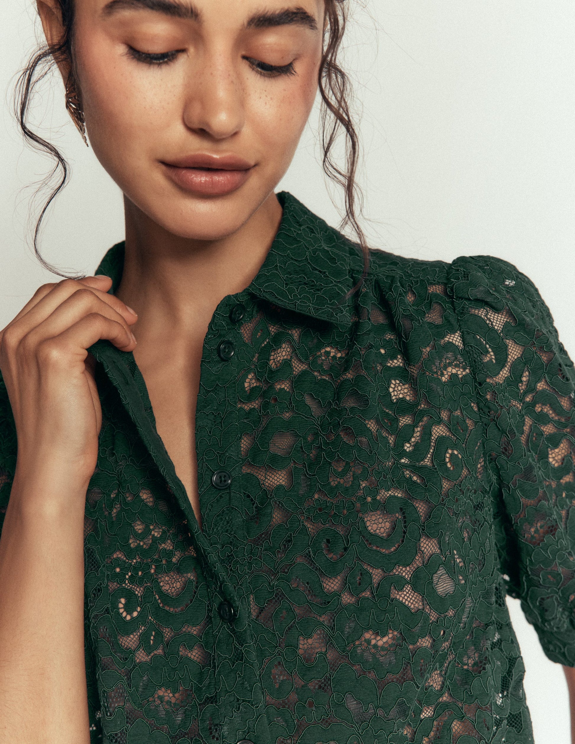 Penelope Lace Shirt-Dark Green-2