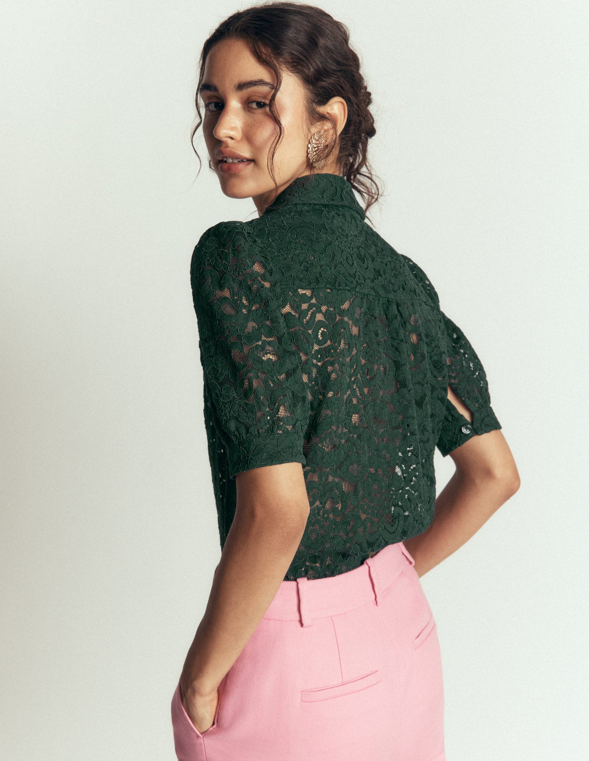 Penelope Lace Shirt-Dark Green-3