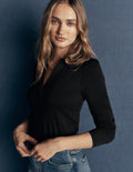 Open Collar Notch Neck-Black