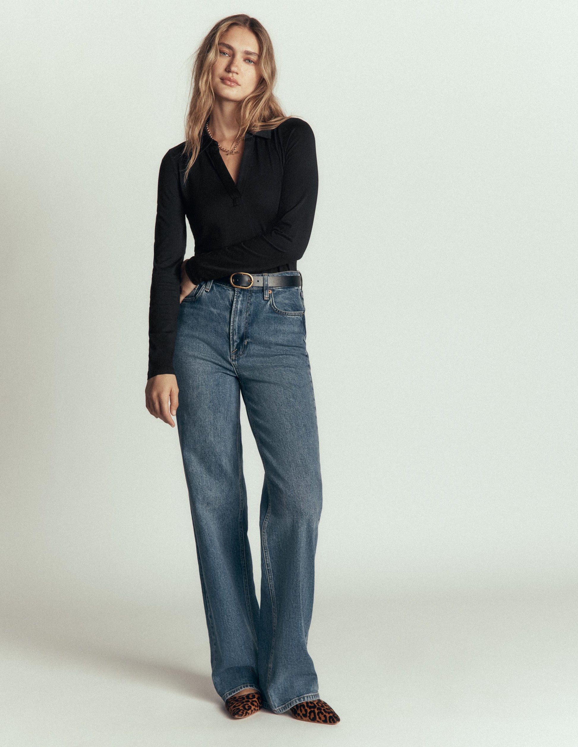 Open Collar Notch Neck-Black-3