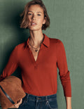 Open Collar Notch Neck-Burnt Orange
