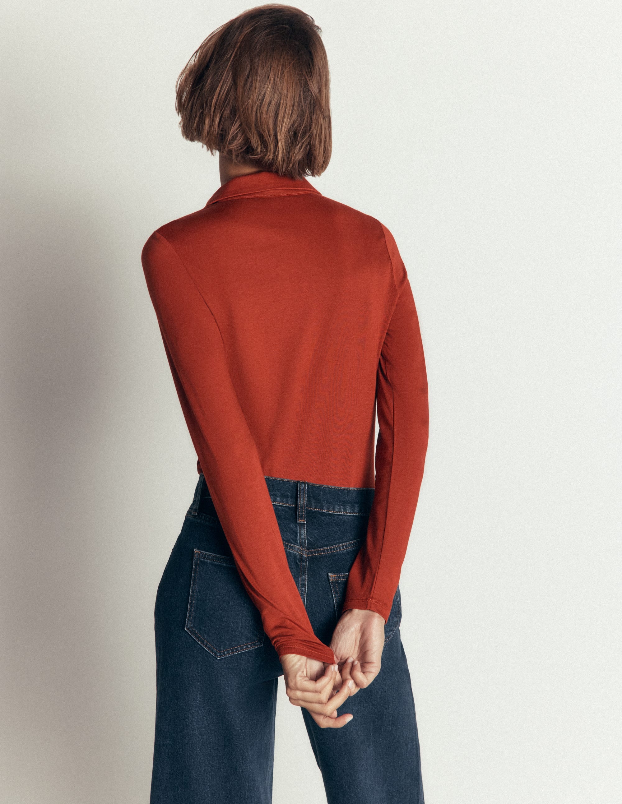 Open Collar Notch Neck-Burnt Orange - Image 3