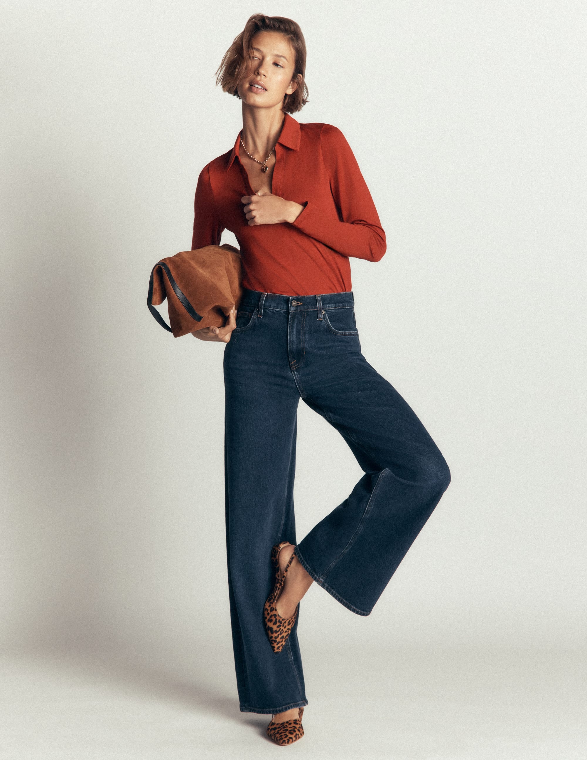 Open Collar Notch Neck-Burnt Orange - Image 4