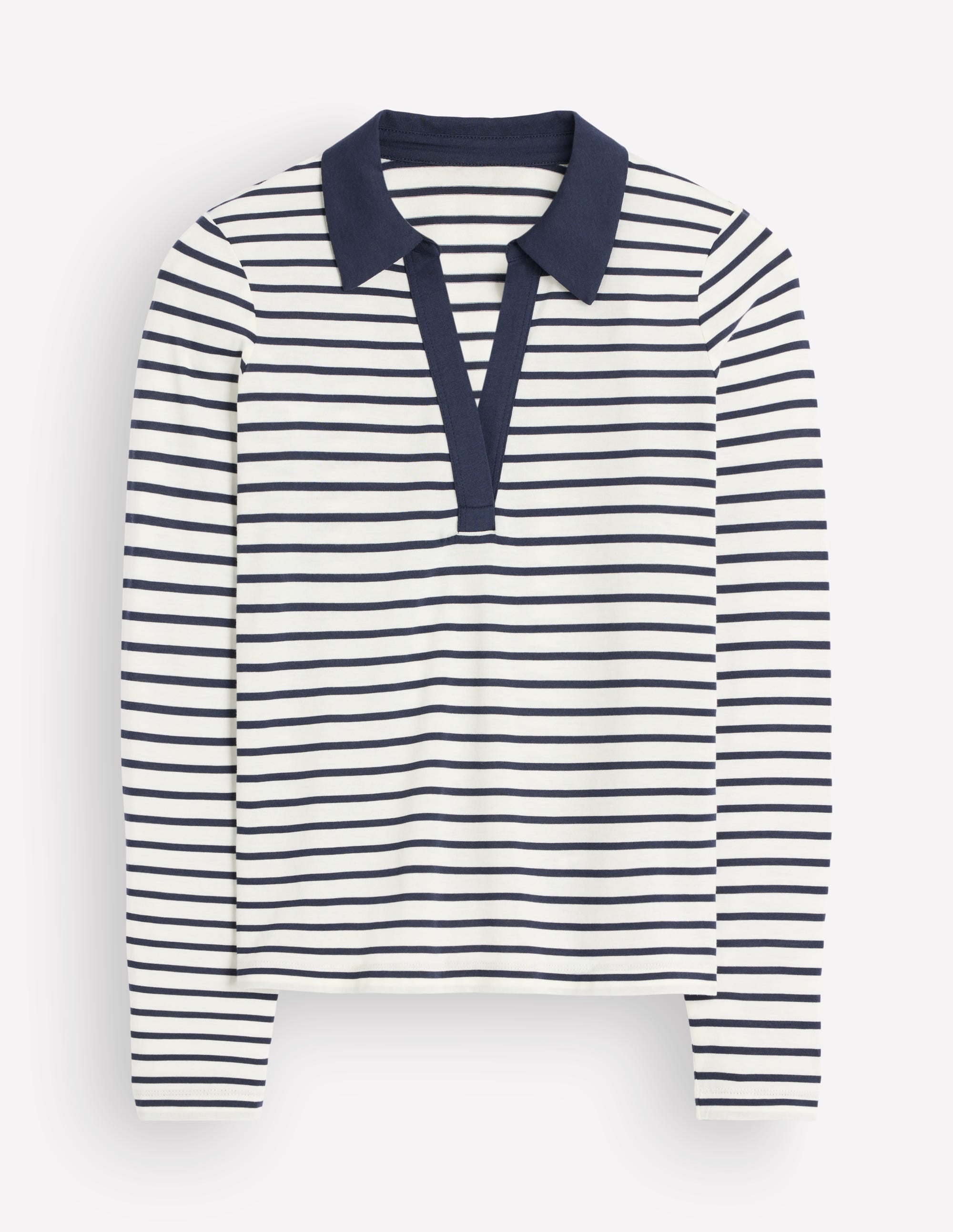 Open Collar Notch Neck-Ivory/ Navy Stripe - Image 5