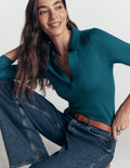 Open Collar Notch Neck-Midnight Teal