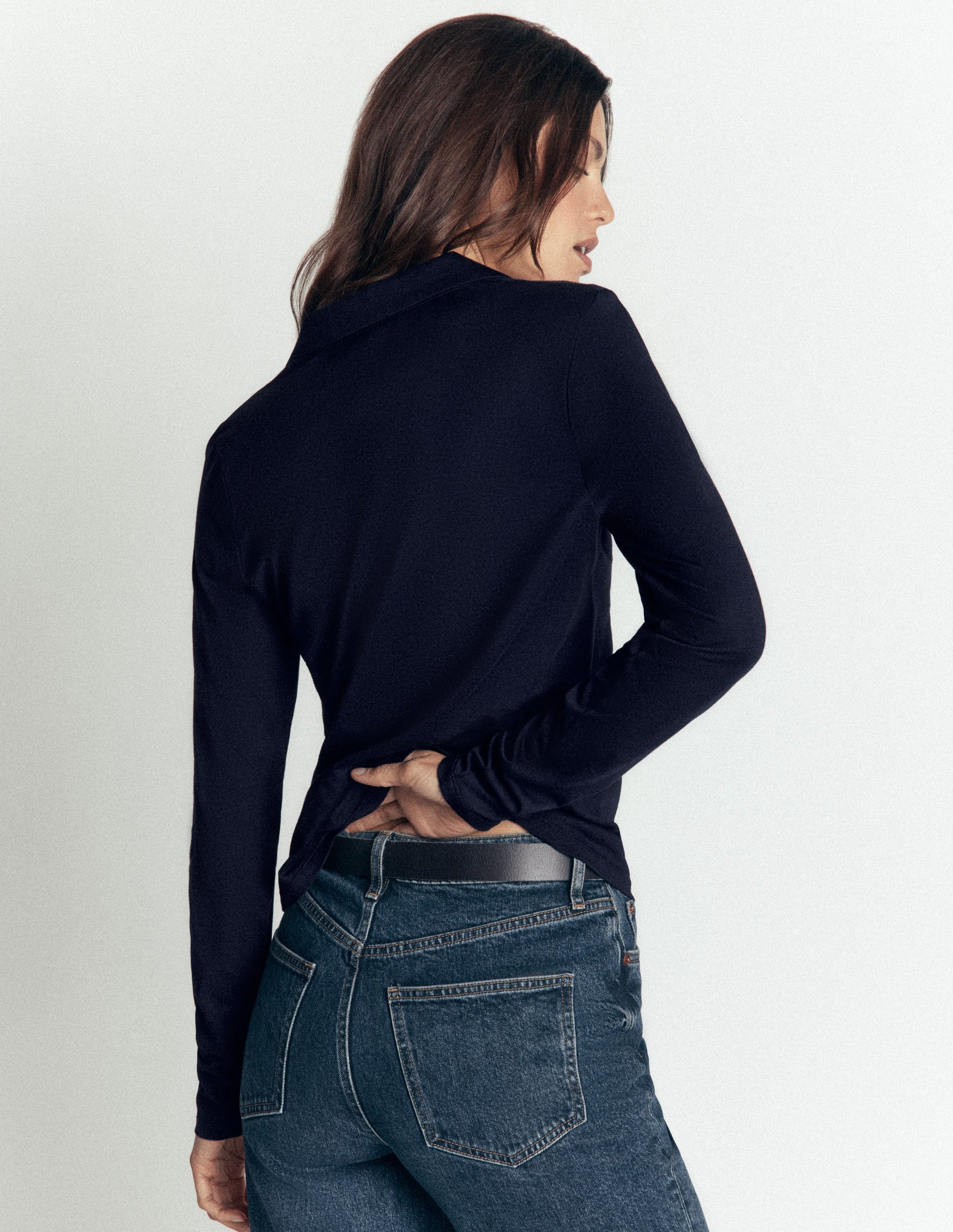 Open Collar Notch Neck-Navy-3