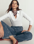 Open Collar Notch Neck-White