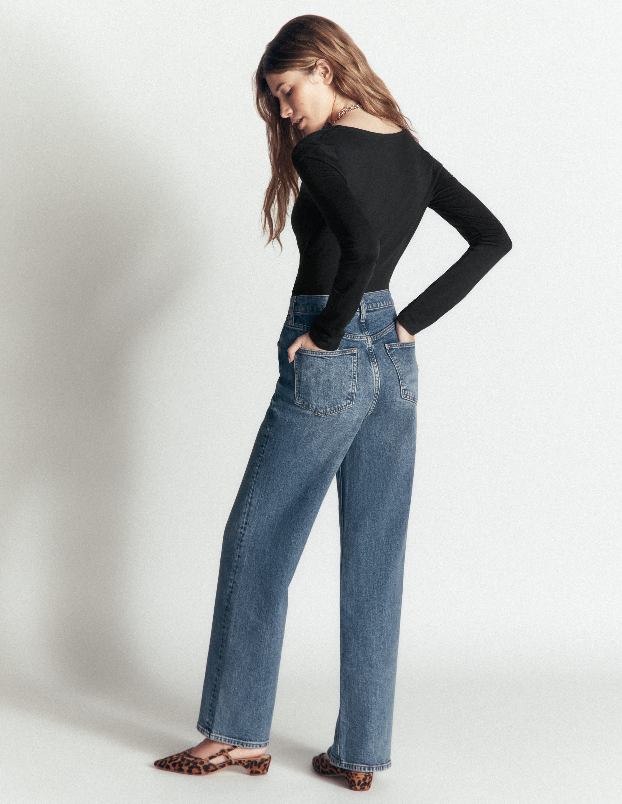 Ruched Long Sleeve Wrap Top-Black - Image 3