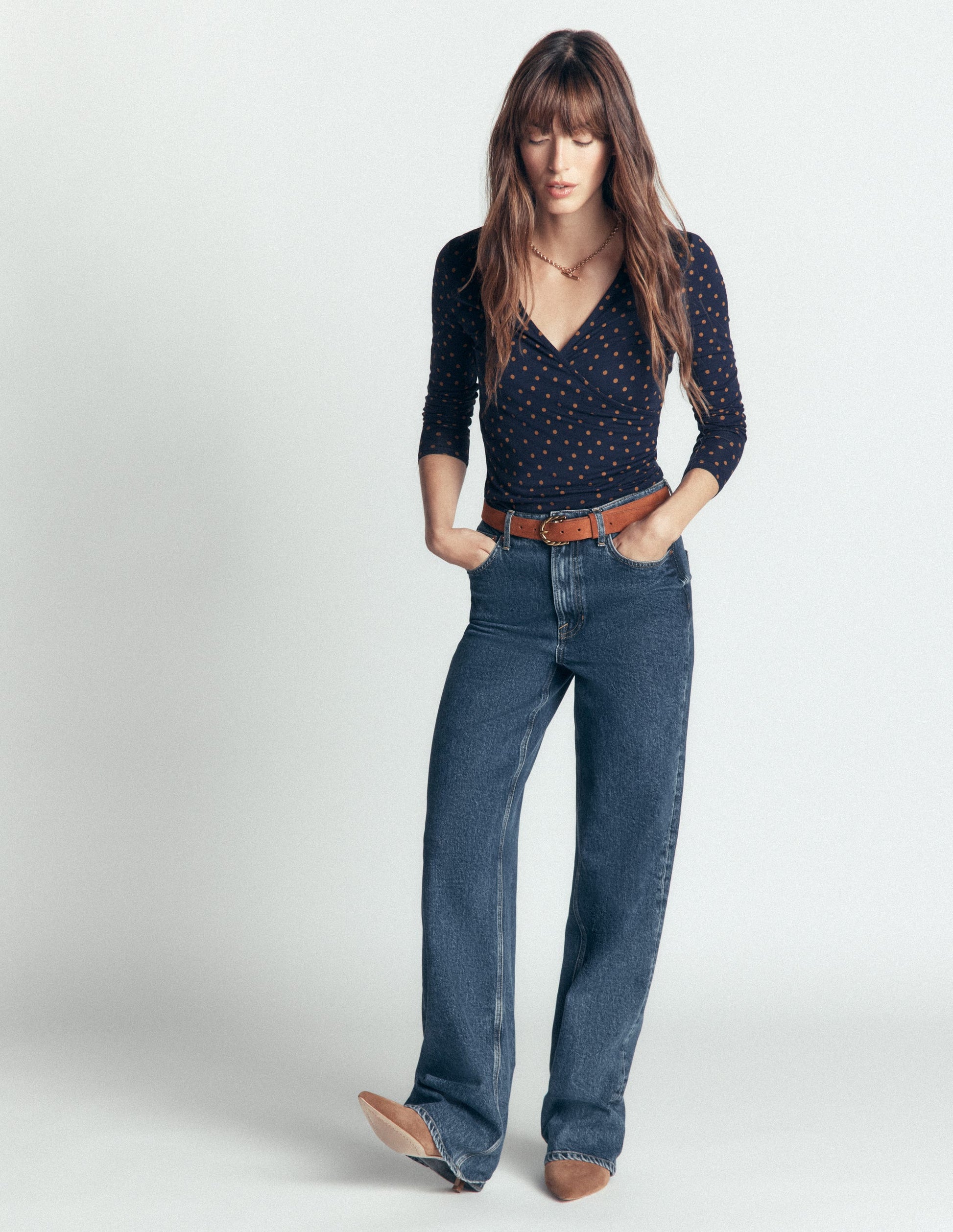 Ruched Long Sleeve Wrap Top-French Navy, Boden Spot-4