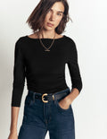 Ruched Long Sleeve Top-Black