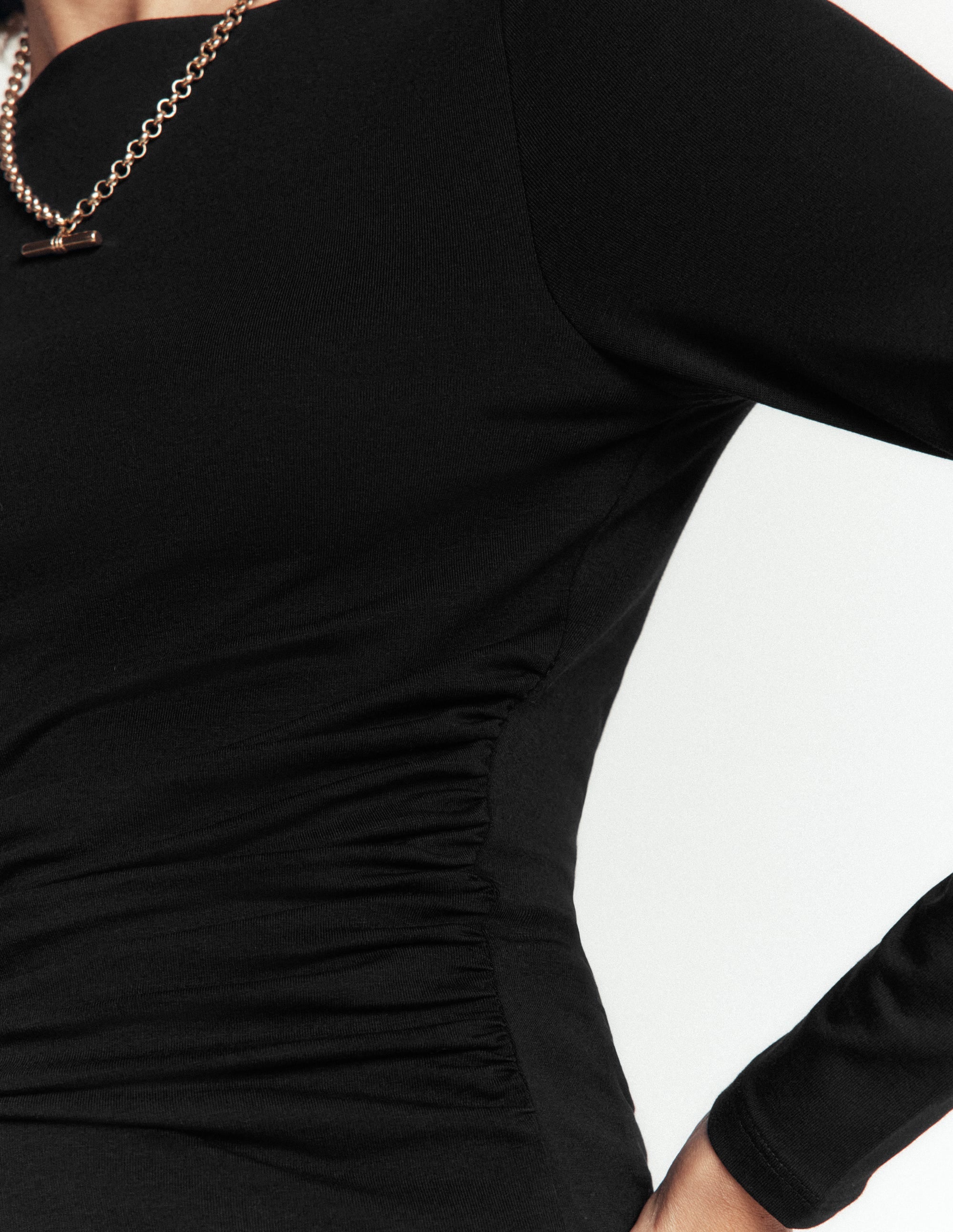 Ruched Long Sleeve Top-Black - Image 2