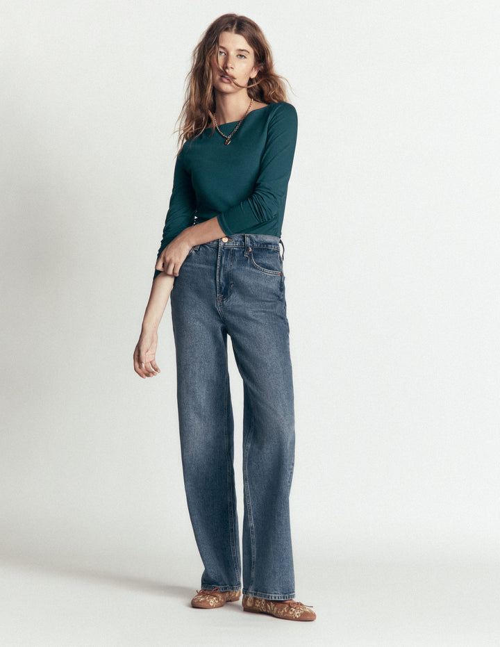 Ruched Long Sleeve Top-Midnight Teal