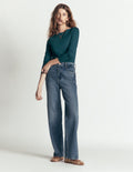 Ruched Long Sleeve Top-Midnight Teal