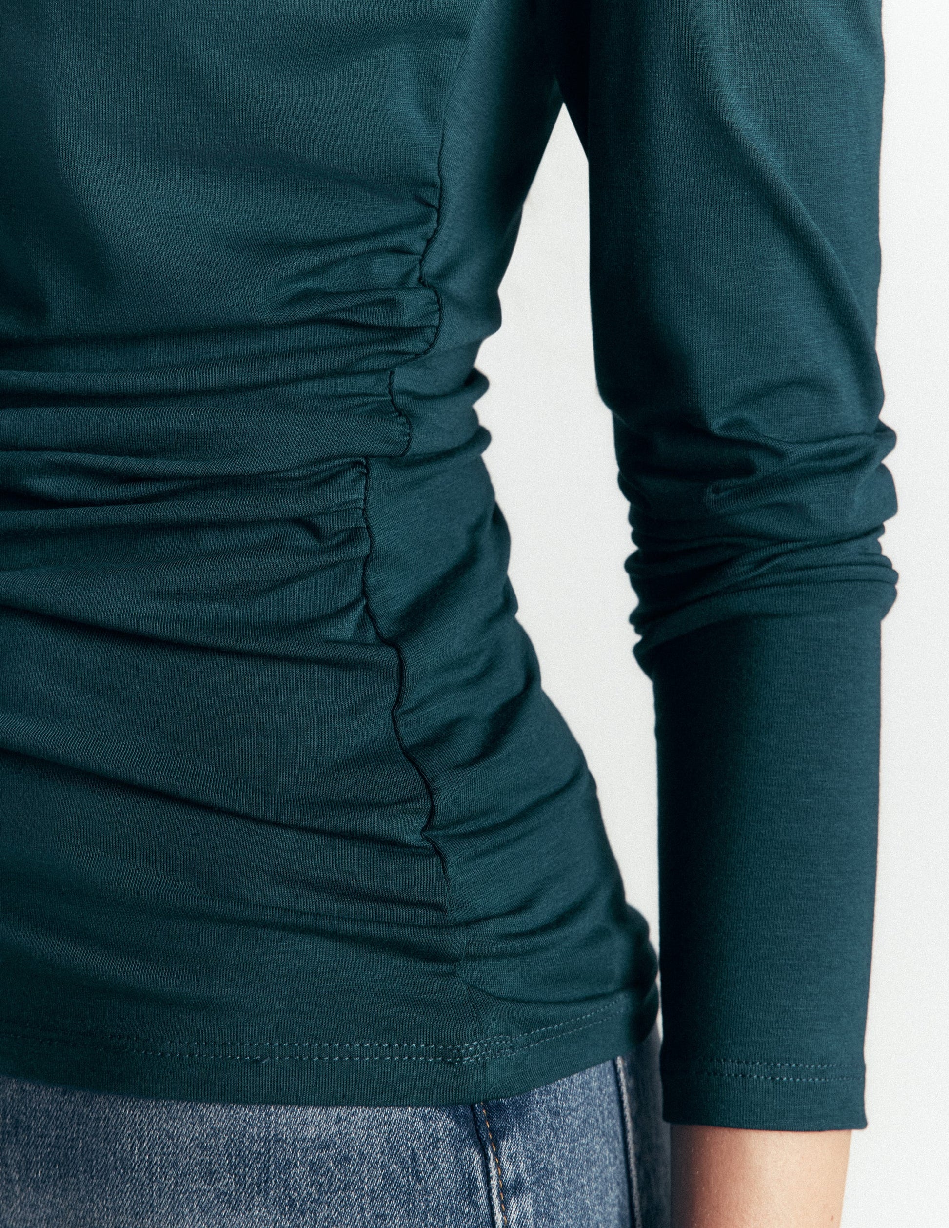 Ruched Long Sleeve Top-Midnight Teal-2