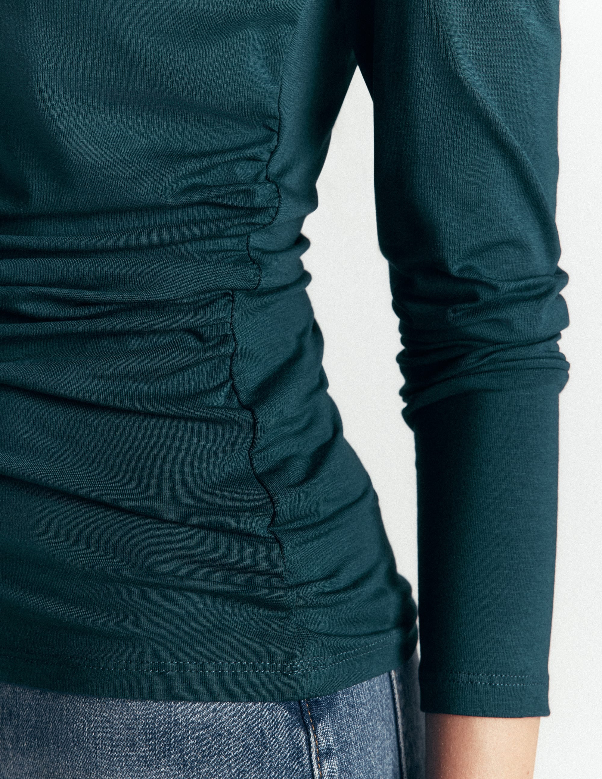 Ruched Long Sleeve Top-Midnight Teal - Image 2
